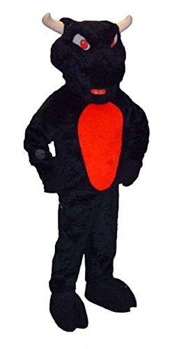 SPOTSOUND Black and Red Furious Bull Animal Mascot with Glowing Red Eyes - Perfect for Sports Events, Team Spirit, and Halloween Costumes