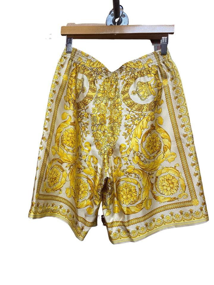 Versace Barocco Champagne Print Silk Shorts for Men - Size Small | Luxury Silk Shorts for Summer, Beach, and Casual Wear