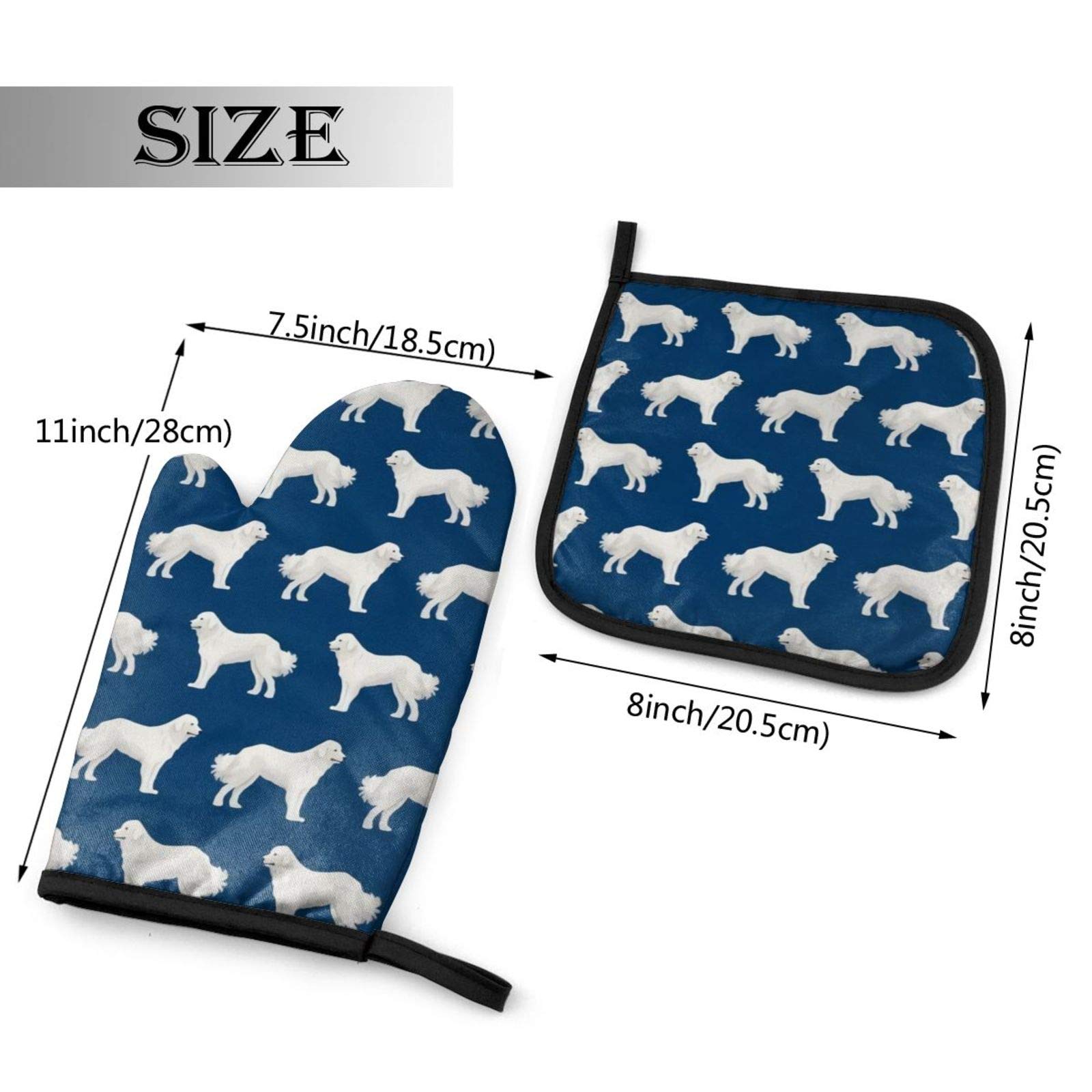 Great Pyrenees Dog Oven Mitts and Pot Holders Set - Heat Resistant Kitchen Baking BBQ Accessories - Perfect Gift for Dog Lovers & Home Cooks (Use for Baking, Cooking, Grilling & Kitchen Decor)