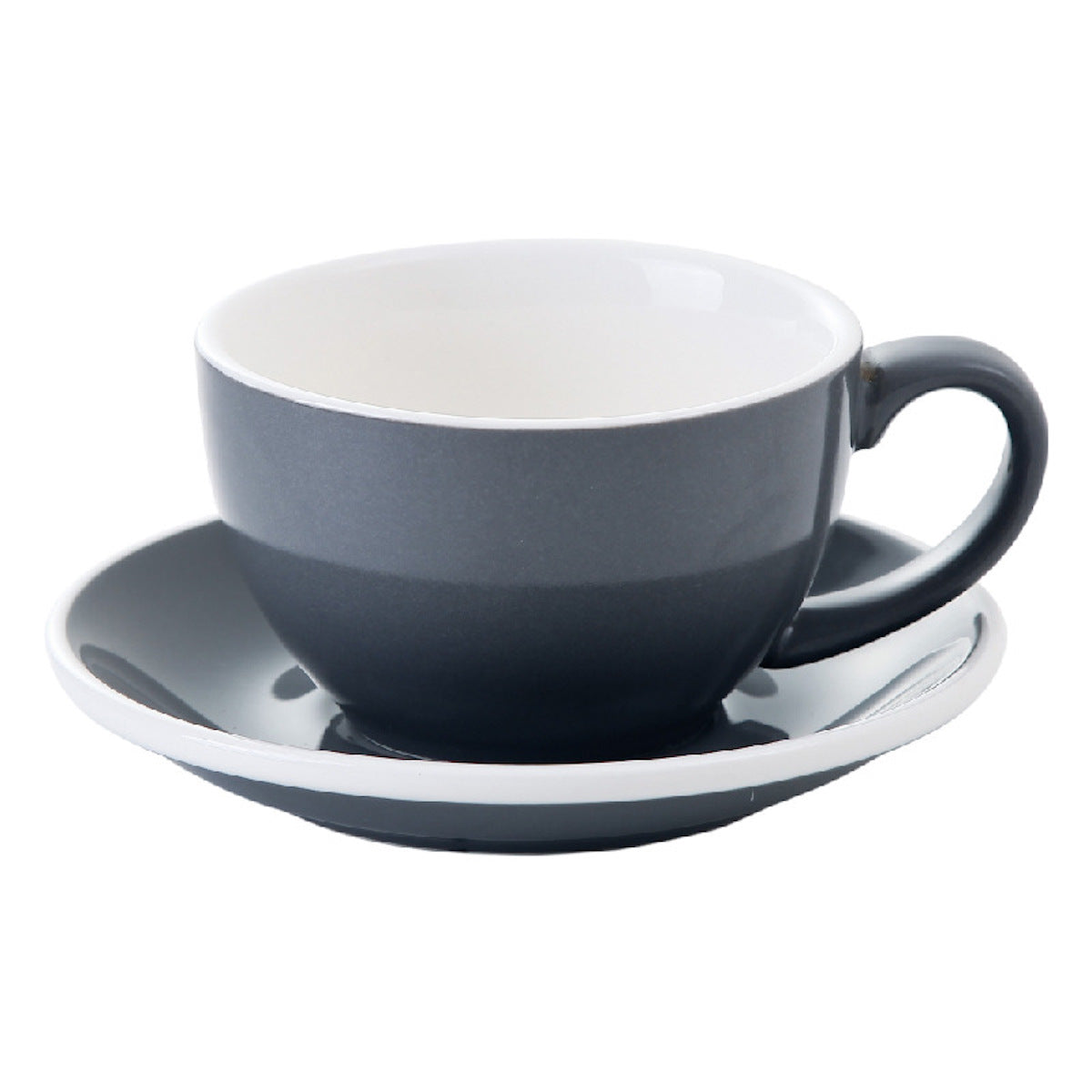 Premium I.XXI Ceramic Latte Mug with Saucer - 350ml (12oz) Coffee Cup Set, Elegant Grey - Perfect for Home, Office & Cafe Use