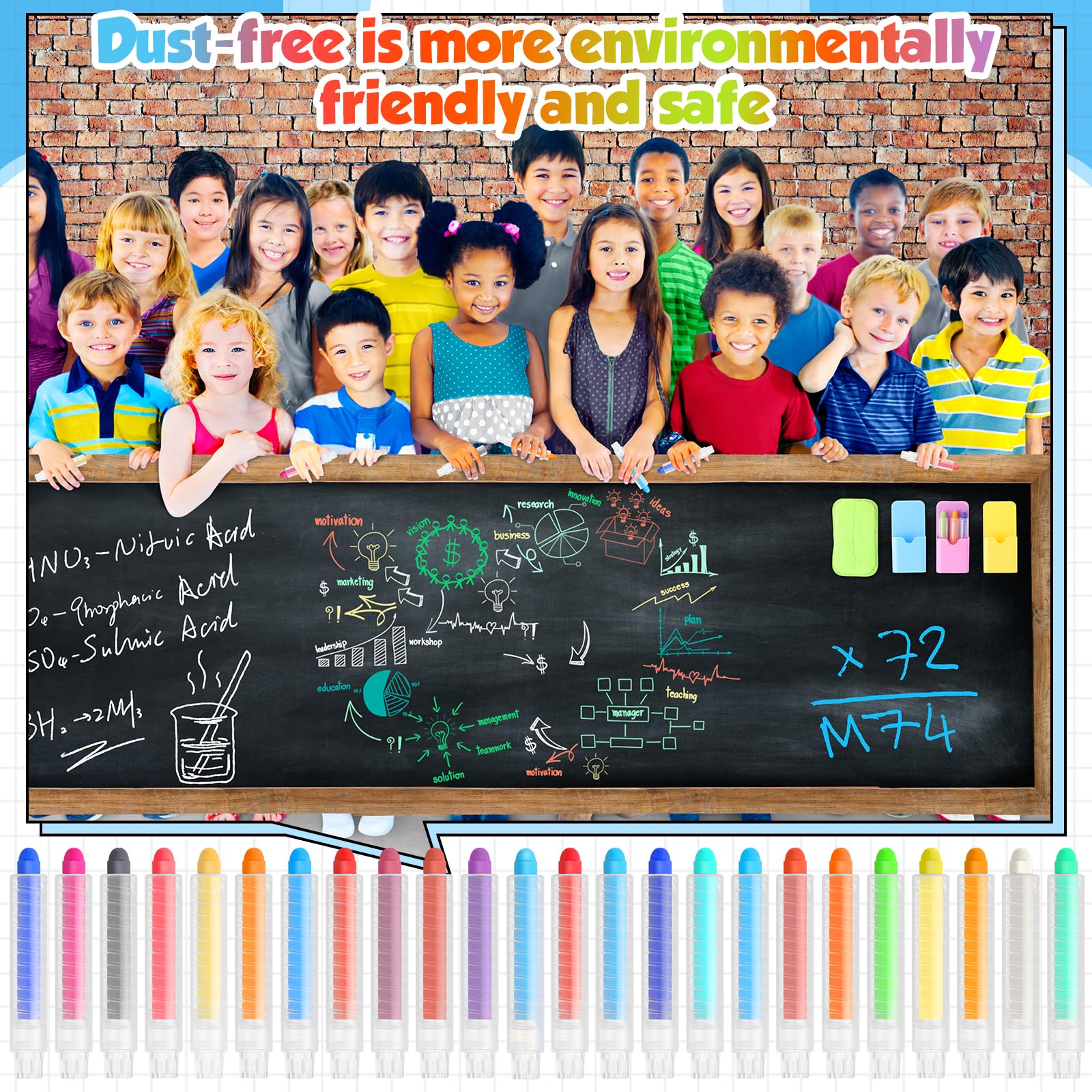 Qilery 149-Piece Dustless Chalk Set - Non-Toxic Washable Magnetic Chalkboard Chalk with Holder for Kids & Teachers - Multicolor Classroom Supplies for Drawing, Writing & Learning - Perfect for Home, School & Office Use