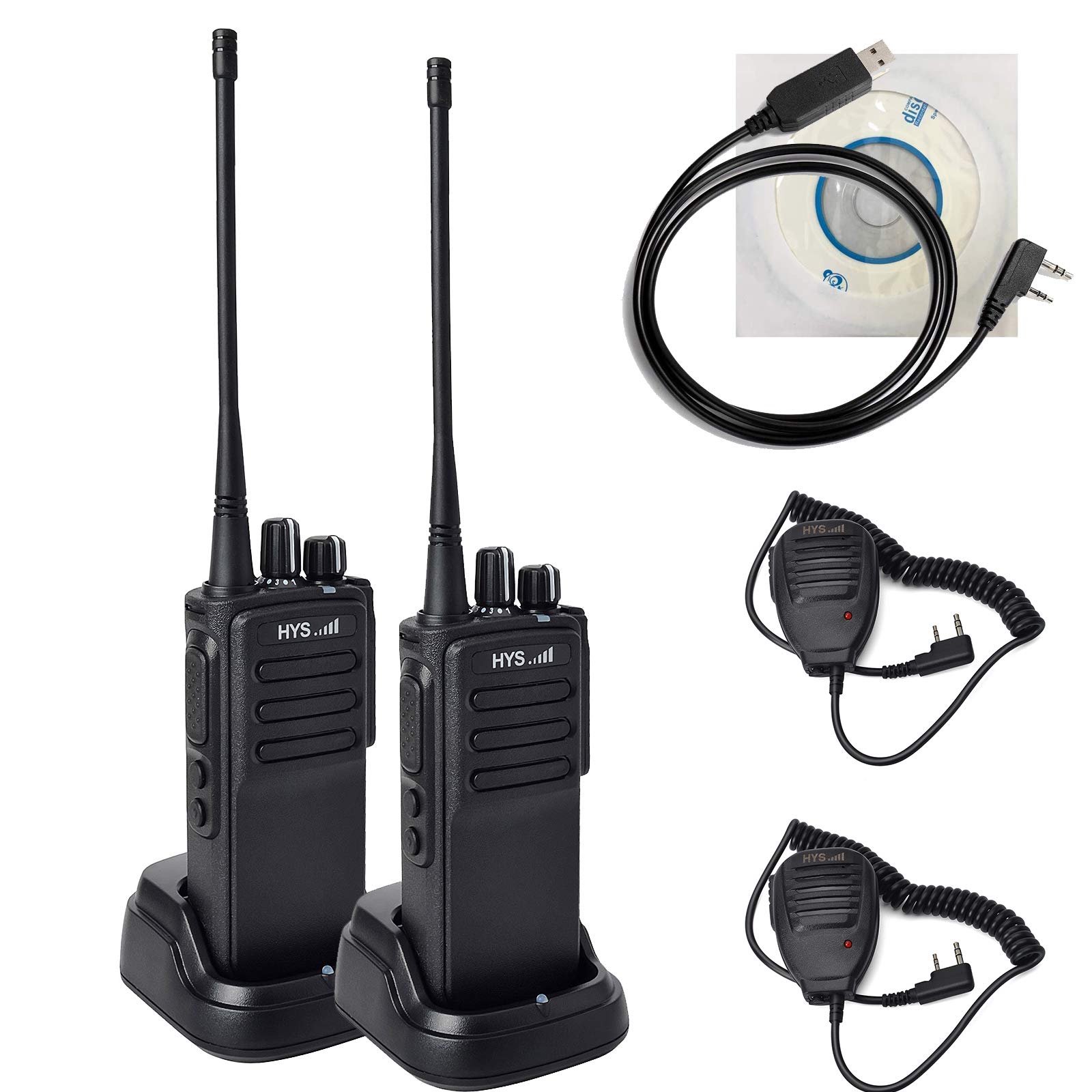 HYS HD10W Waterproof Long Range Walkie Talkies - 16CH UHF 70CM Rechargeable Two-Way Radios with CTCSS/DCS, Programming Cable, Software & Microphone (2 Pack) - Ideal for Outdoor Adventures, Construction Sites, and Emergency Communication