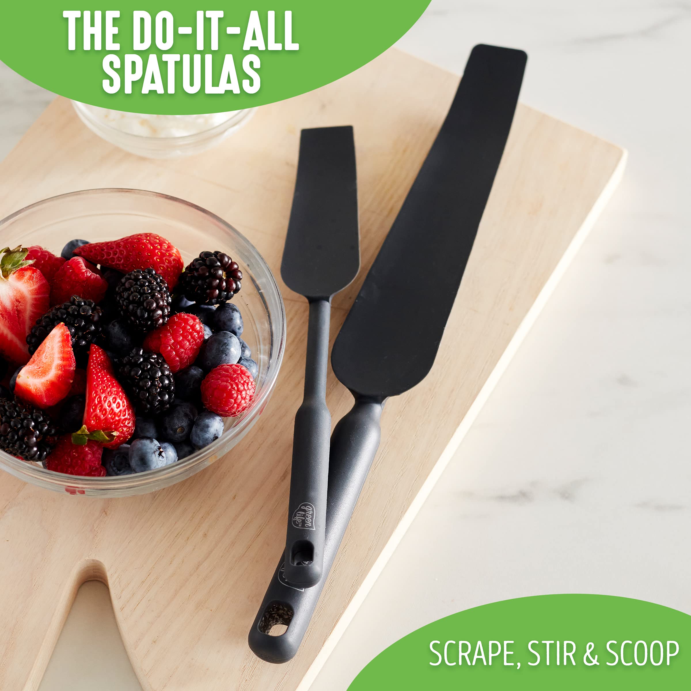 GreenLife Silicone Spatula Set - 3-Piece Heat Resistant Baking Utensils for Mixing, Stirring & Folding - Non-Stick, Dishwasher Safe Kitchen Tools - Perfect for Cake Decorating, Cookie Dough & Pancake Batter