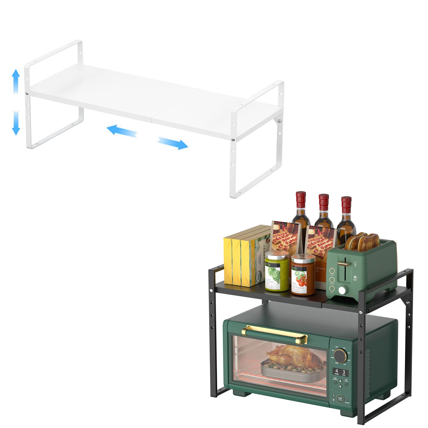 GEDLIRE Expandable Kitchen Cabinet Organizer - Adjustable Microwave & Toaster Shelf, Metal Plate Rack for Pantry Storage | Perfect for Small Spaces & Countertop Organization