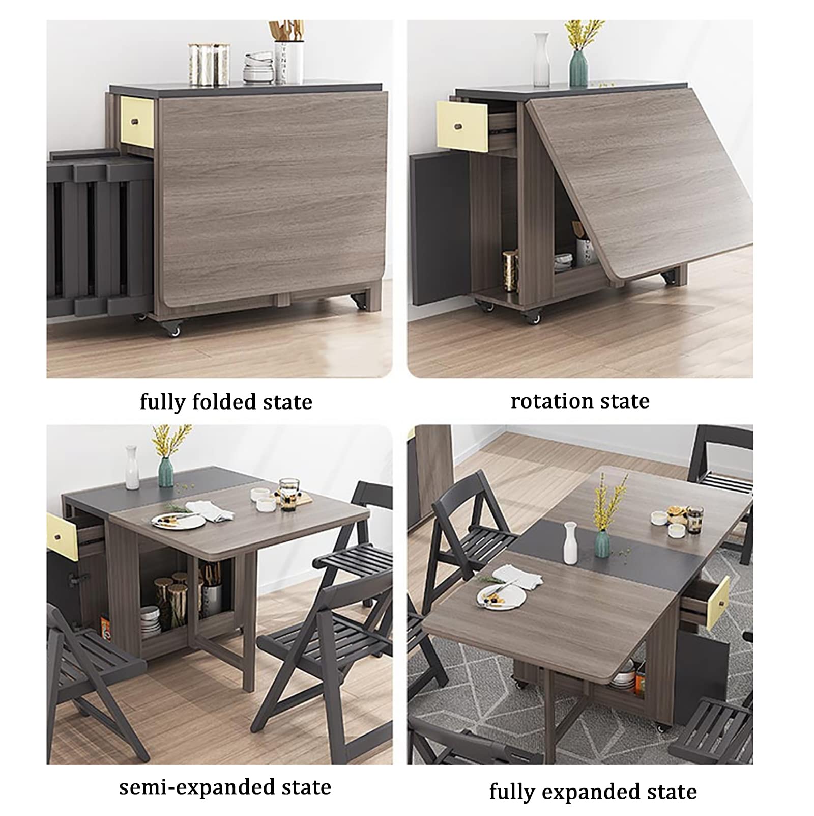 Foldable Dining Table Set with 4 Chairs - Space Saving Drop Leaf Kitchen Table with Wheels & Storage | Perfect for Small Apartments, Kitchen Nooks, Dining Rooms & Family Gatherings