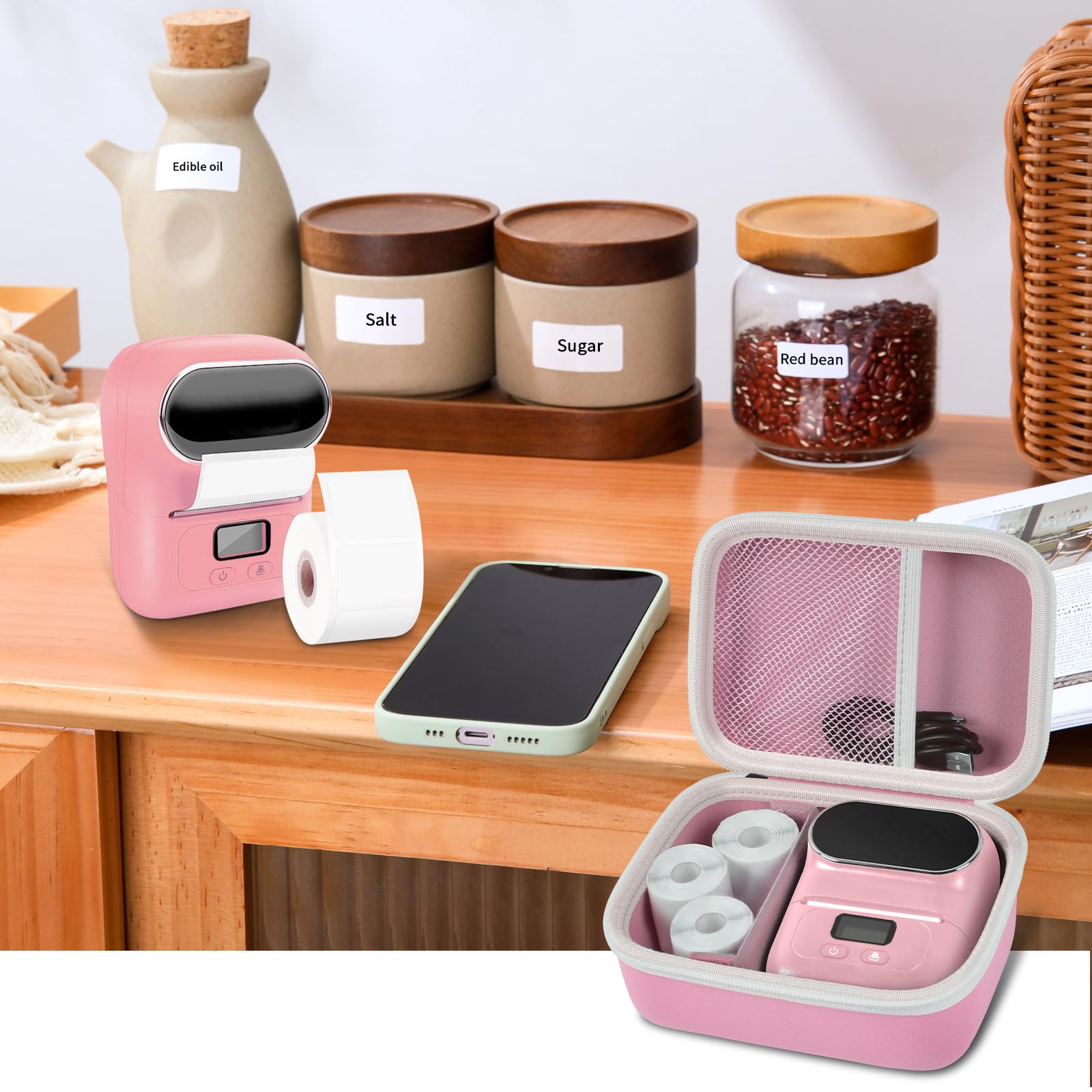 Phomemo M110 Label Maker Case - Portable Mini Bluetooth Thermal Label Printer Storage Bag for Printer Labels, USB Cable & Accessories - Pink (Box Only) | Perfect for Office, Home & Travel Organization