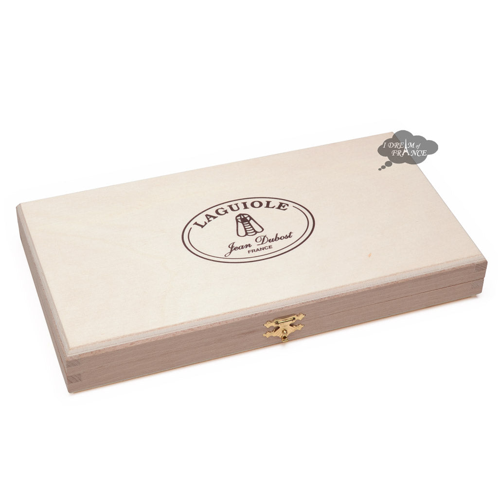 Premium Laguiole Jean Dubost DeLuxe 6-Piece Steak Knife Set with Assorted Wood Handles - Perfect for Fine Dining, Steakhouse Experience & Elegant Table Setting