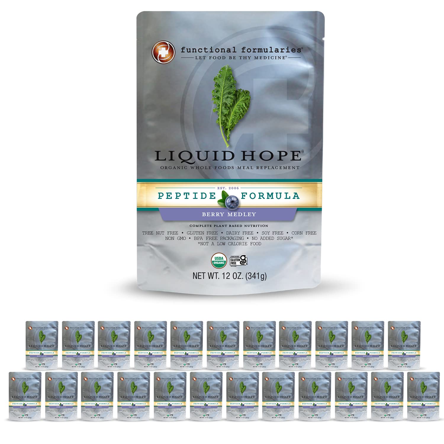 Organic Liquid Hope Peptide Berry Medley - Tube Feeding Formula & Meal Replacement Supplement, 12 Fl Oz Pouch (Pack of 24, 288 Fl Oz Total) - Ideal for Medical Nutrition, Post-Surgery Recovery & Dietary Support