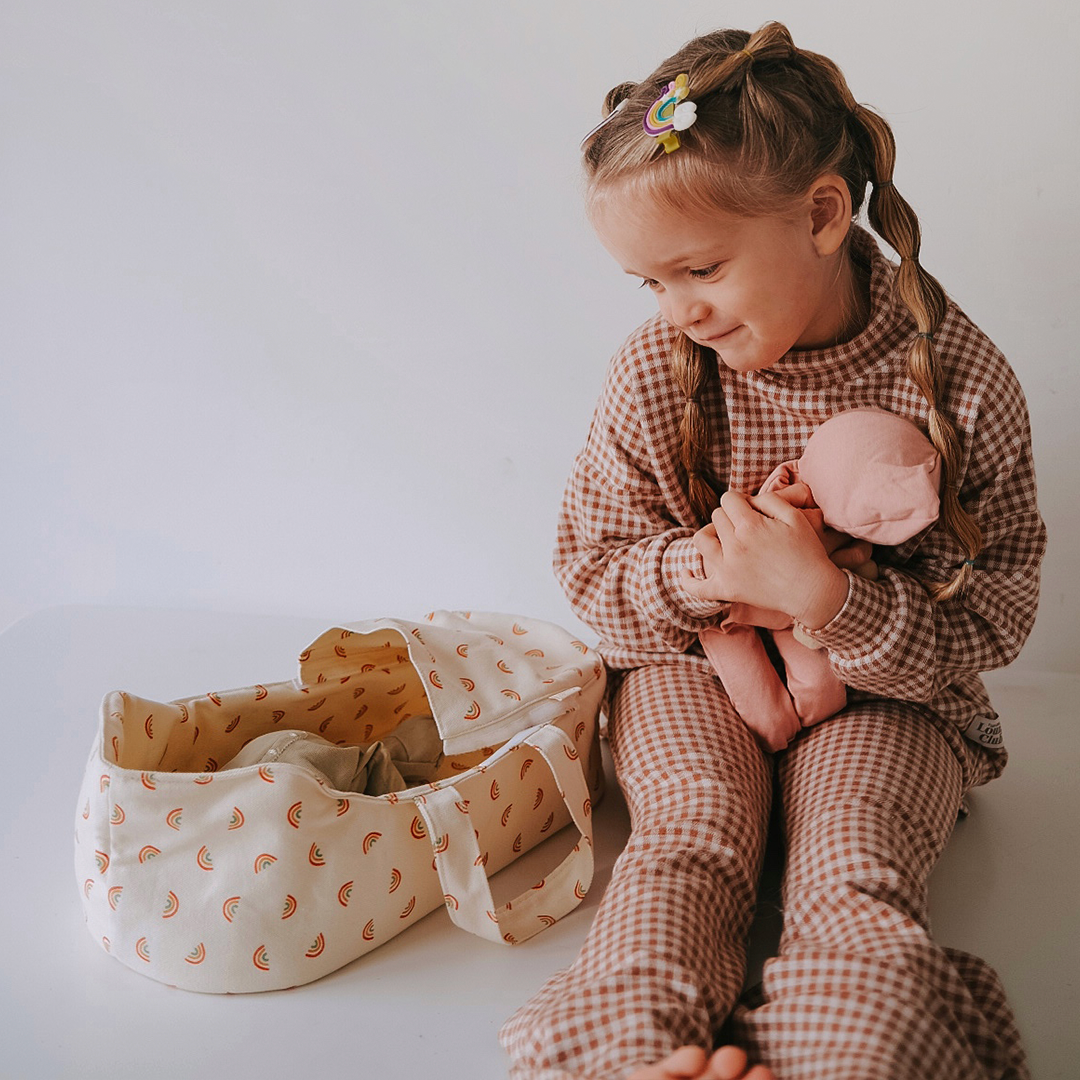 Dinkum Dolls Portable Baby Carry Cot with Vibrant Rainbow Print - Perfect for Travel, Napping & Outdoor Adventures