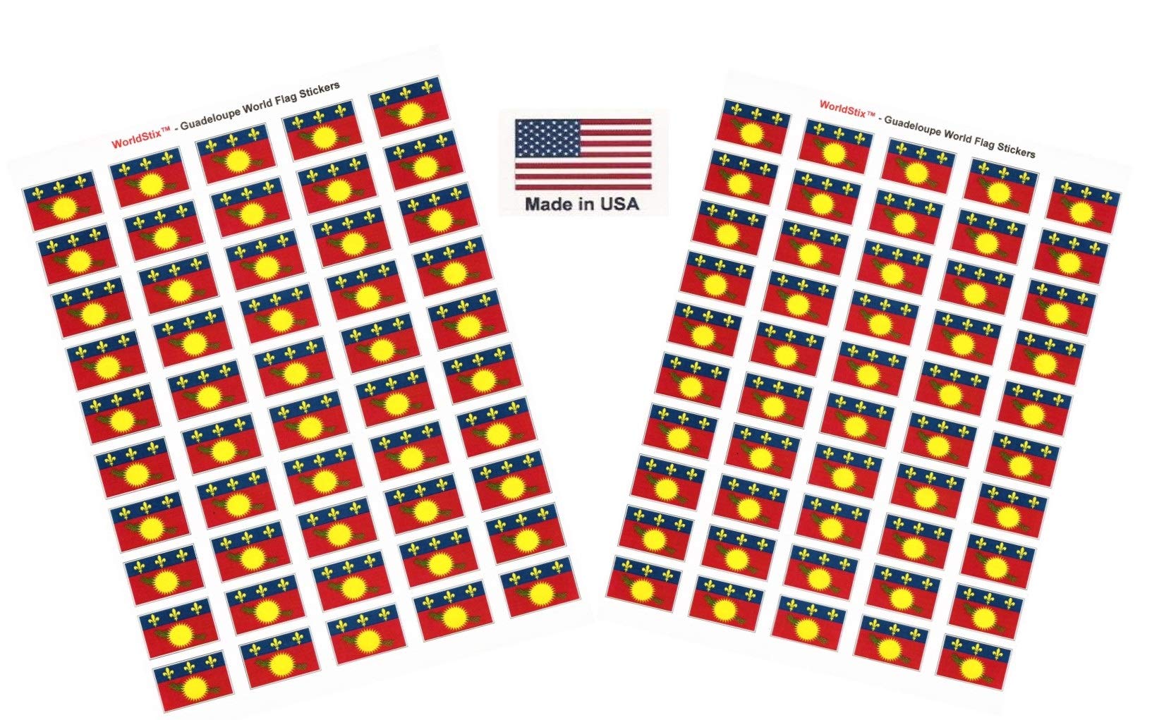100 Self-Adhesive World Flag Stickers 1.5x1 Inch - USA Made Scrapbook Decals for Travel Journals, Passport Covers & DIY Projects - Includes 2 Sheets of 50 Country Flags (Guadalupe)