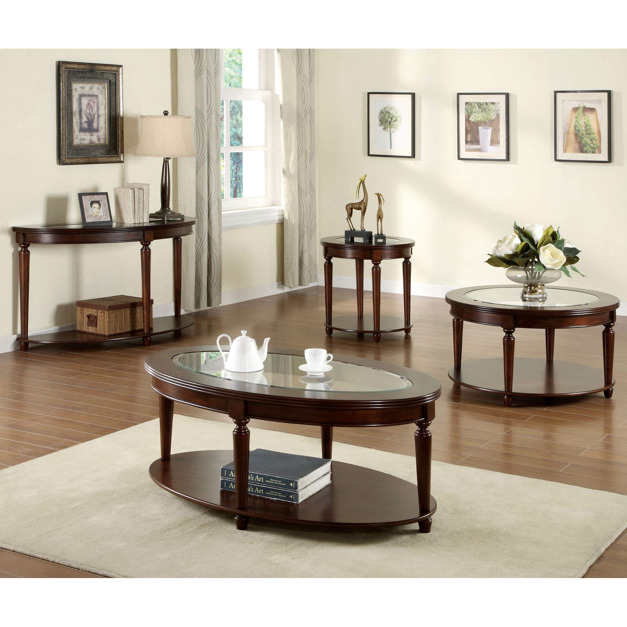 Dark Cherry Oval Coffee Table - Wood Finish for Living Room