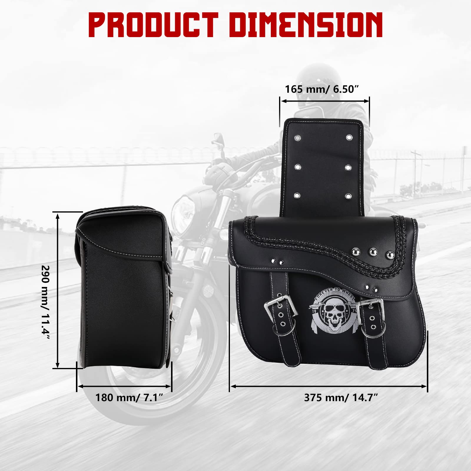 INNOGLOW Waterproof Motorcycle Saddlebags - Synthetic Leather Side Bags with Skull Pattern (2PCS) - Universal Fit for Harley, Sportster, Softail, Dyna, Suzuki & Kawasaki - Perfect for Long Rides, Commuting & Storage