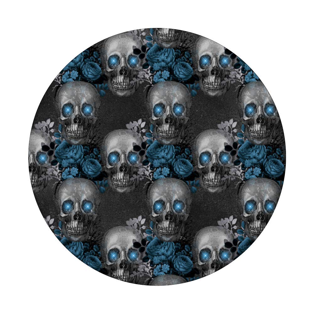 Gothic Grunge PopSockets Grip and Stand - Blue Teal Black Floral Skull Roses Phone & Tablet Accessory for Gothic Lovers, Halloween Decor, Dark Aesthetic Fans