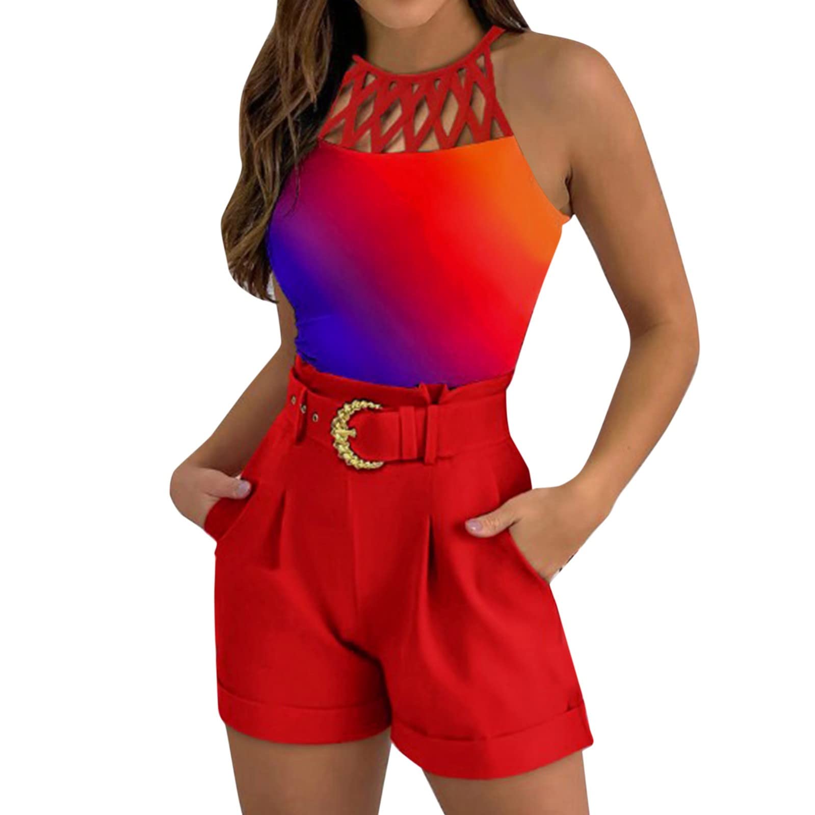 Rvidbe Women's Cotton Pajama Sets - Trendy 2-Piece Sleeveless Shirt & Shorts Outfit for Spring/Summer 2023 | Casual Sleepwear, Lounge Wear & Home Comfort Outfits