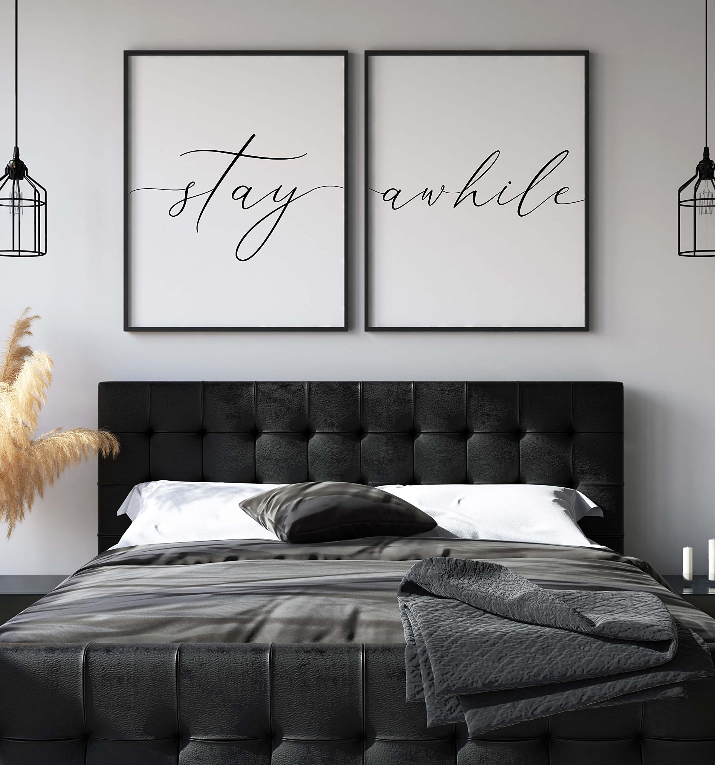 Stay Awhile Poster Set - 18x24 Inch Modern Wall Art Prints (Set of 2) - Perfect for Living Room, Bedroom & Office Decor
