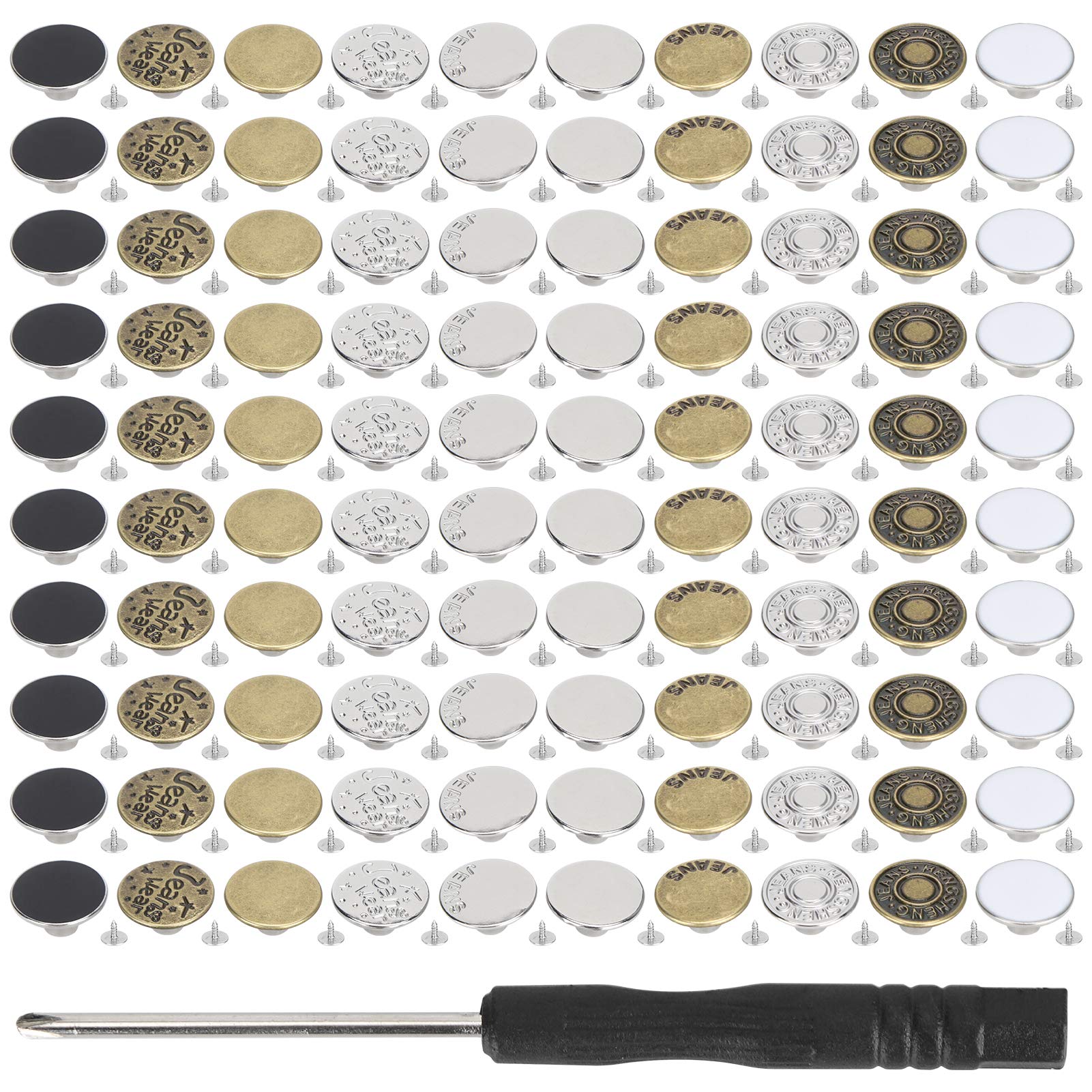 Metal Jeans Buttons for Sewing - Removable Denim Buttons for Jeans, Pants, Bags & Adjustable Waistline - DIY Craft Supplies for Clothing Repair & Fashion Design