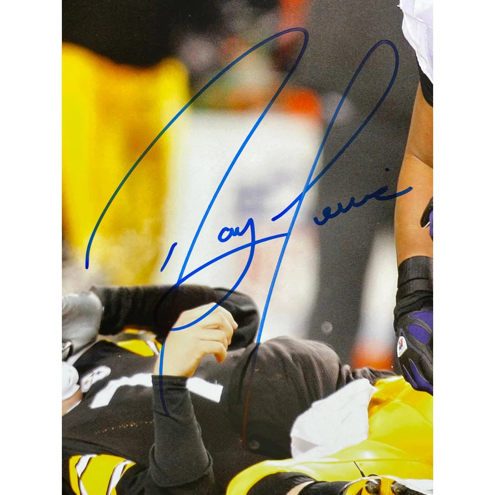Ray Lewis Autographed Baltimore Ravens 16x20 Framed Photo - BAS Certified Signed Memorabilia vs Big Ben - Perfect for Sports Fans, Man Cave Decor & NFL Collectibles