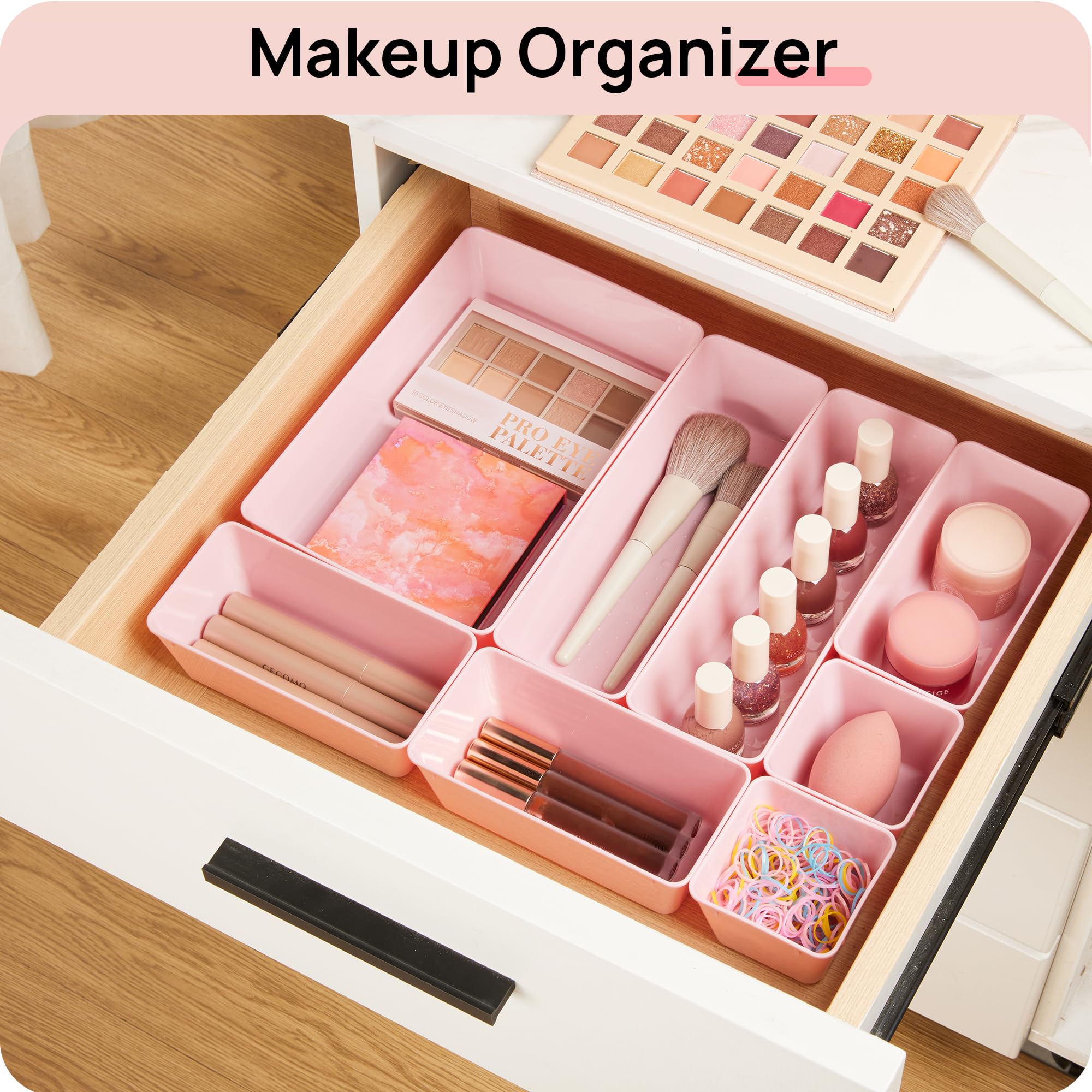 Vtopmart 25-Piece Plastic Drawer Organizer Set - 4-Size Bathroom Vanity & Kitchen Storage Bins for Makeup, Utensils, Office Supplies - Perfect for Bedroom, Bathroom & Kitchen Organization