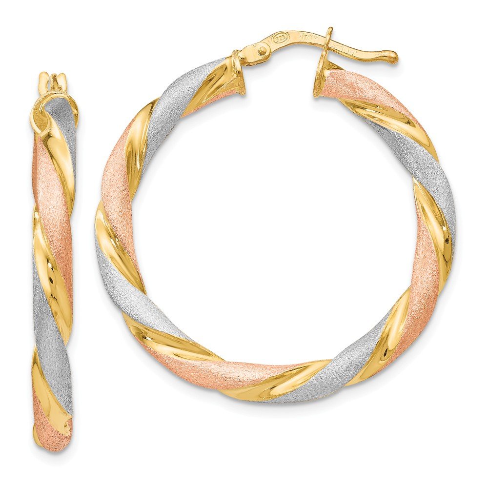 Leslie's Sterling Silver Tri-Color Twisted Hinged Hoop Earrings for Women | Elegant Jewelry Gift for Birthday, Anniversary & Special Occasions | Perfect for Parties, Weddings & Everyday Wear