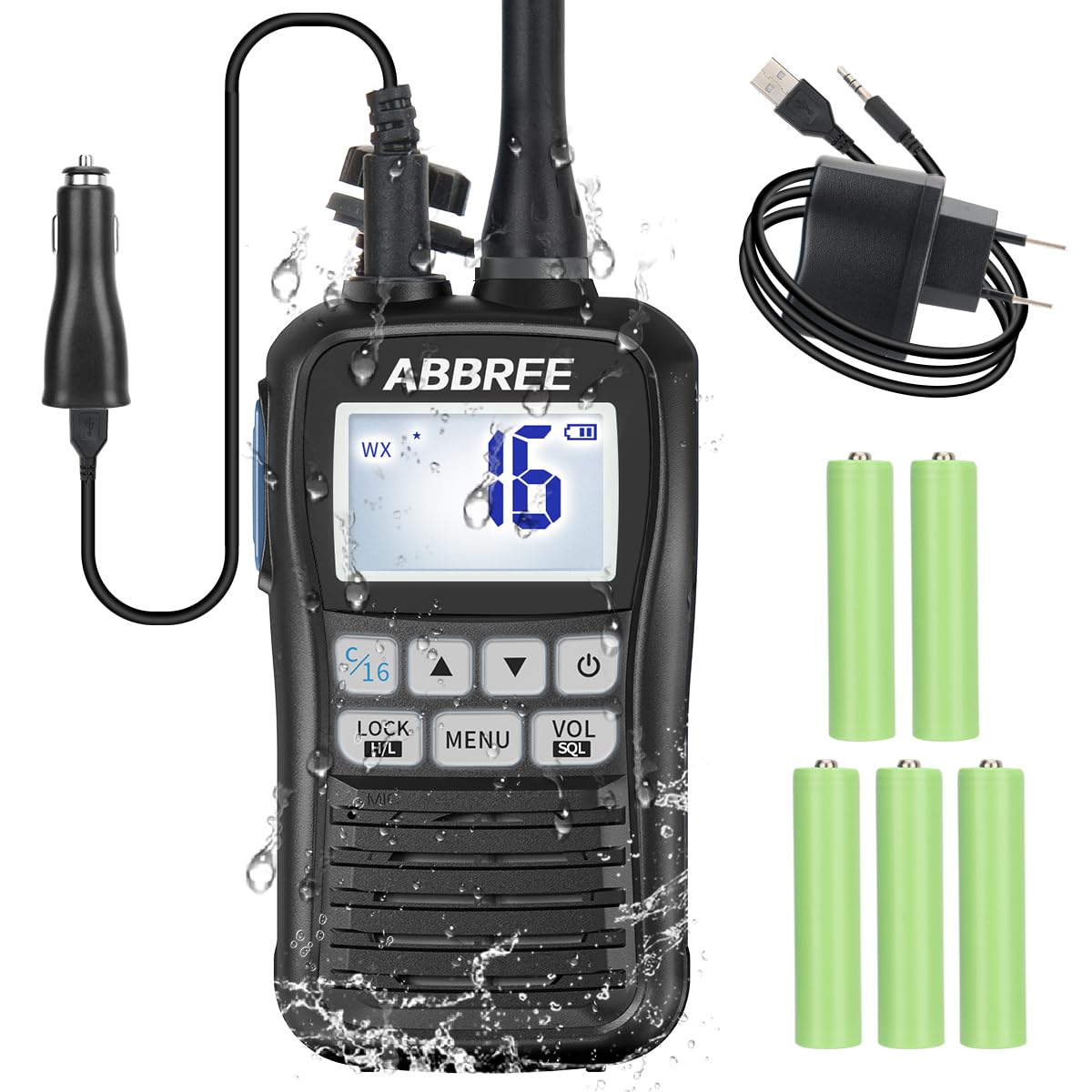**ABBREE MR-25 VHF Marine Radio - IP67 Waterproof Floating Handheld Two-Way Radio with Noise Cancelling Mic, NOAA Weather & LCD Display | Long Range Walkie Talkie for Boating, Fishing & Emergency Use**