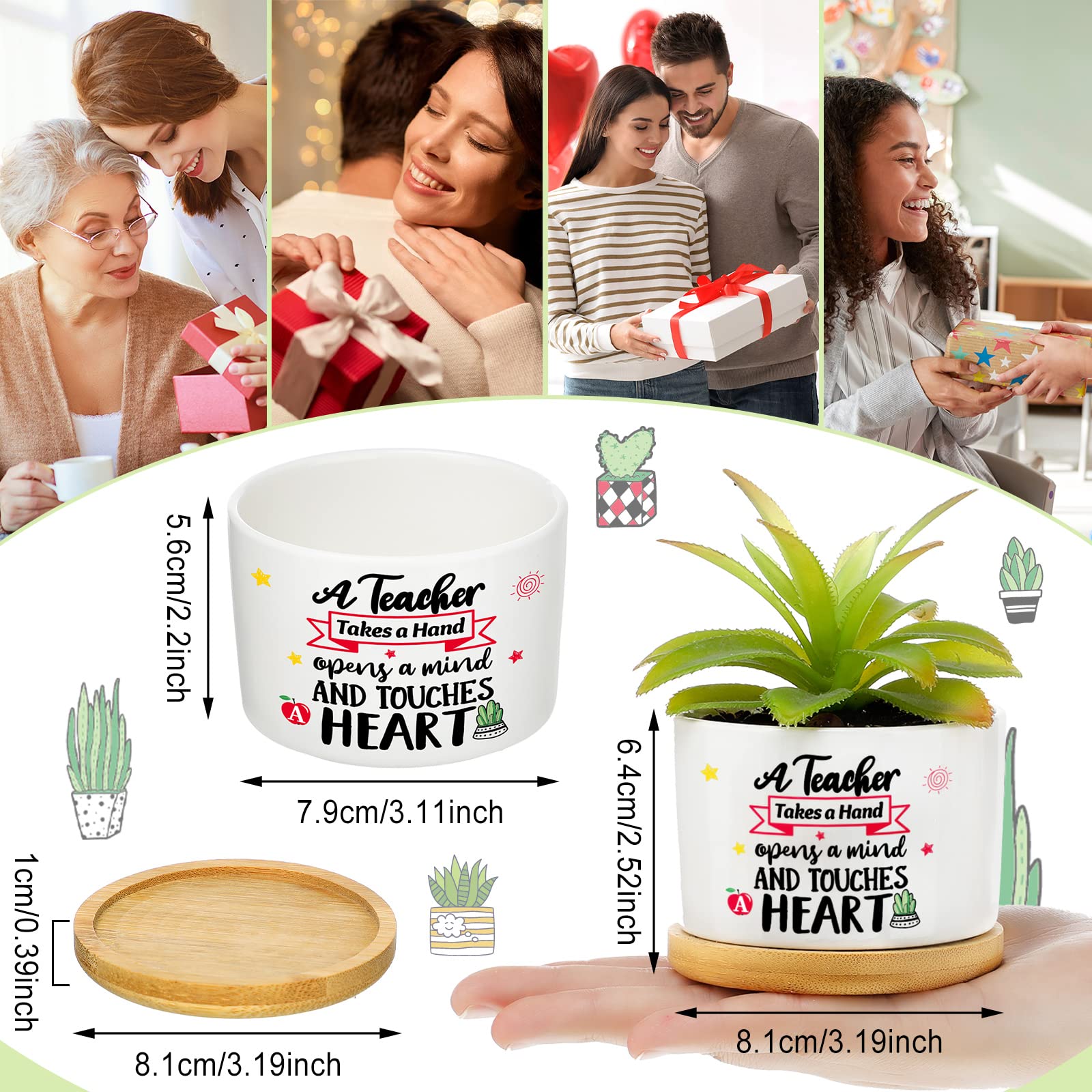 6 Pcs Funny Succulent Pots with Bamboo Tray - Teacher Appreciation, Graduation Gifts for Women - Perfect for Office & Home Decor