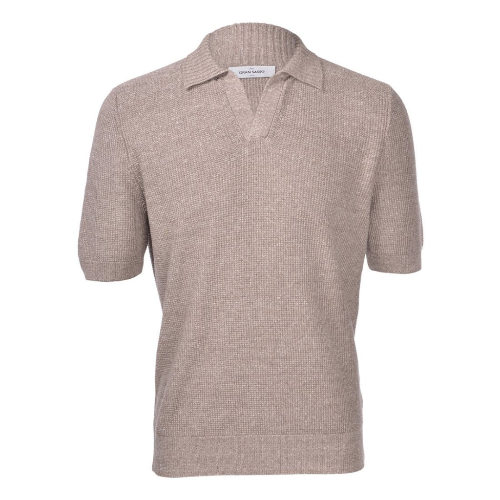 GRAN SASSO Cotton Linen Knit Short Sleeve T-Shirt for Men - Light Brown Casual Summer Top | Perfect for Beach, Travel & Everyday Wear