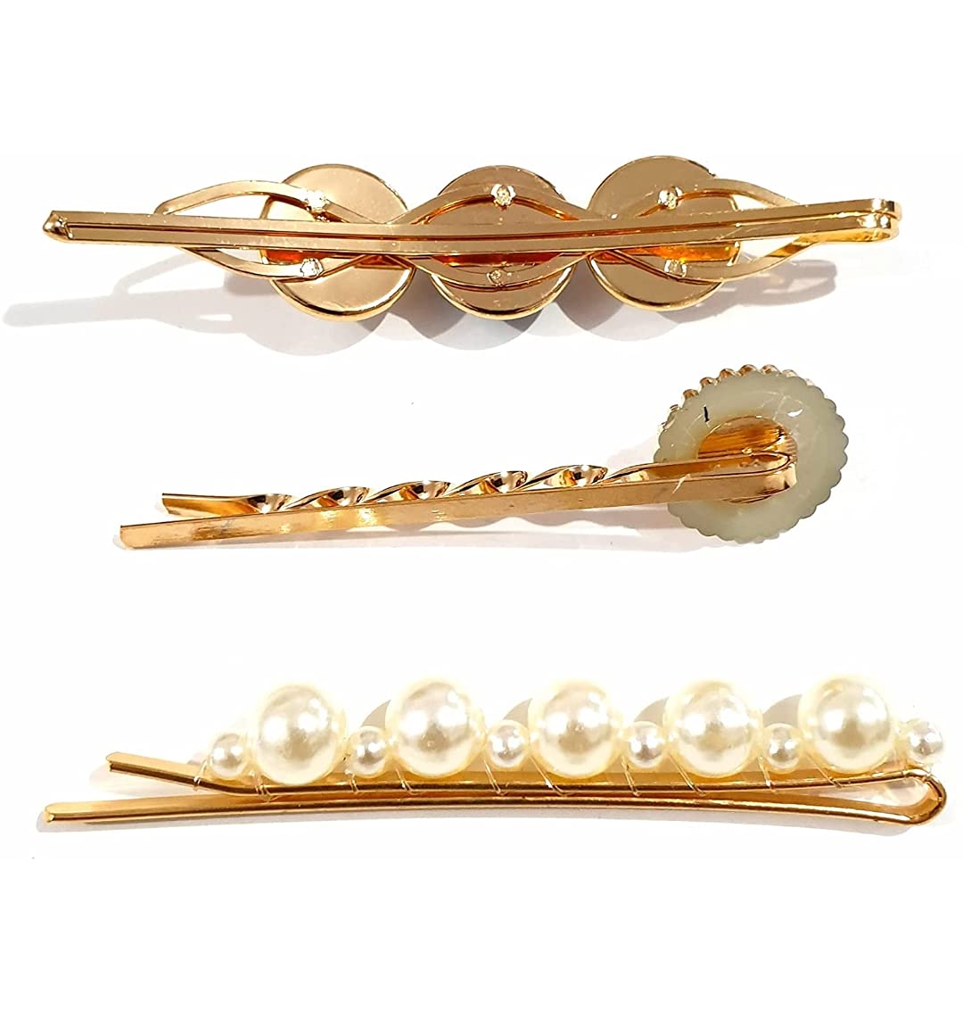 Elegant Pearl Rhinestone Hair Clips for Women - Korean Style Hair Barrettes Set of 3 - Perfect Hair Accessories for Wedding, Party & Daily Use (CLIP-8)