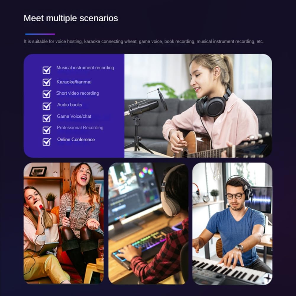 HUPYOMLER 2 in 2 Out USB Audio Interface - 32Bit/384KHZ Professional Sound Card with 48V Phantom Power for Home Studio Recording, Podcasting & Music Production