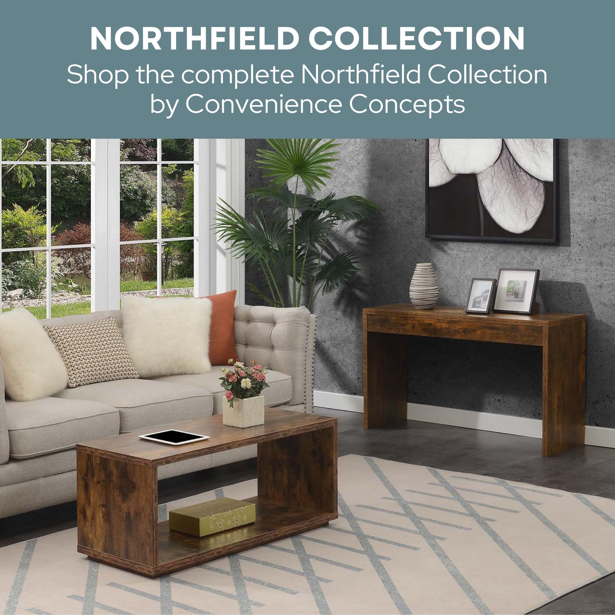 Convenience Concepts Northfield 48-Inch Console Table - Modern Sofa Table for Living Room, Contemporary Entryway Hall Table, Foyer Display Table in Cherry Finish | Perfect for Home Decor, Small Space Furniture & Entryway Organization