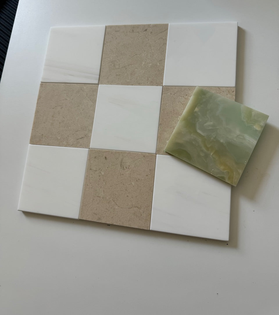 Crema Marfil & Bianco Dolomite Checkerboard Tiles - Polished or Honed Finish - Perfect for Bathroom Floors, Kitchen Backsplash & Luxury Interior Design