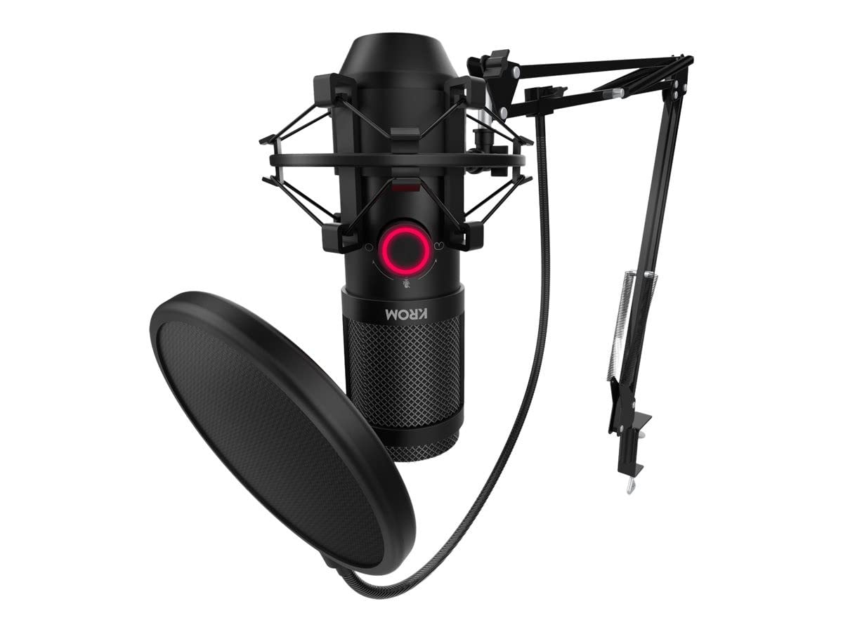 KROM Kit Microfono Streaming KAPSULE -NXKROMKPSL- Unidirectional Microphone with Dual Capsule Condensers, 3.5mm Audio, Shock Mount & Pop Filter - Perfect for Podcasting, Gaming & Live Streaming (Black)