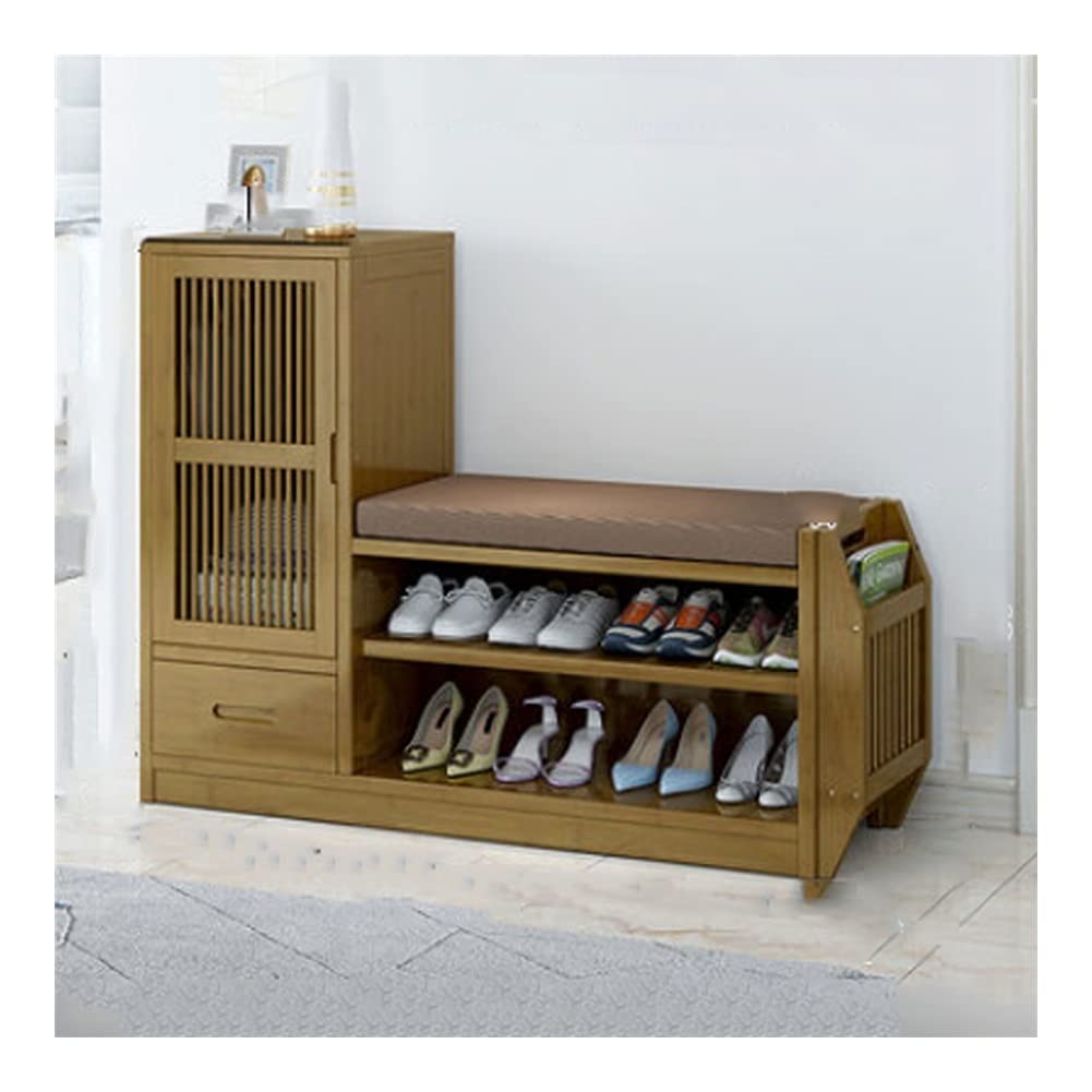 Brown Shoe Storage Stool with Soft Cushion - Comfortable & Stylish Entryway Shoe Rack Organizer (76x34x3cm) - Perfect for Small Spaces, Hallway, Bedroom, or Closet Organization (108cm Height Door with Pumping)