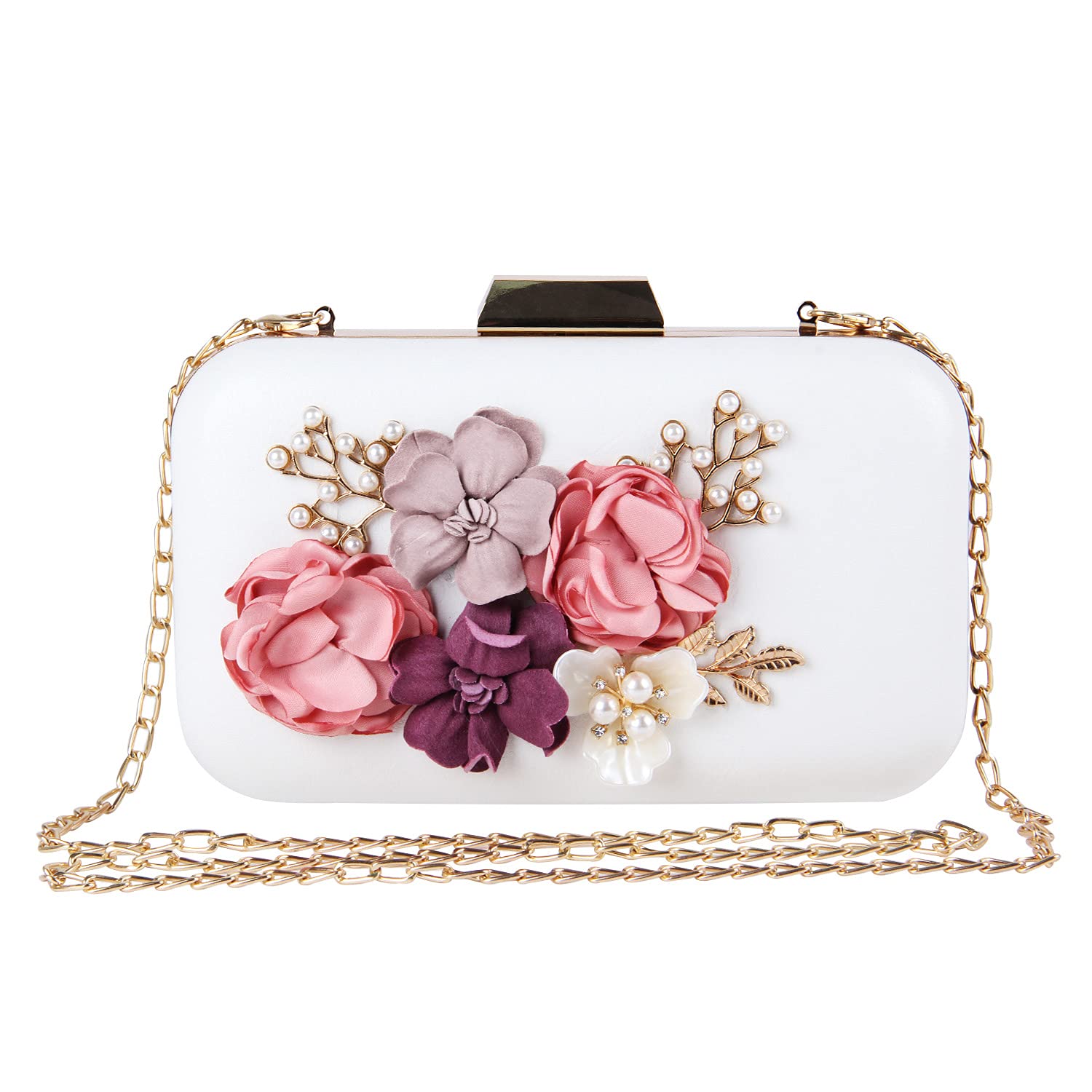 Stylish White Floral Women's Evening Clutch Bag - Elegant Wallet Purse for Parties, Weddings & Special Occasions