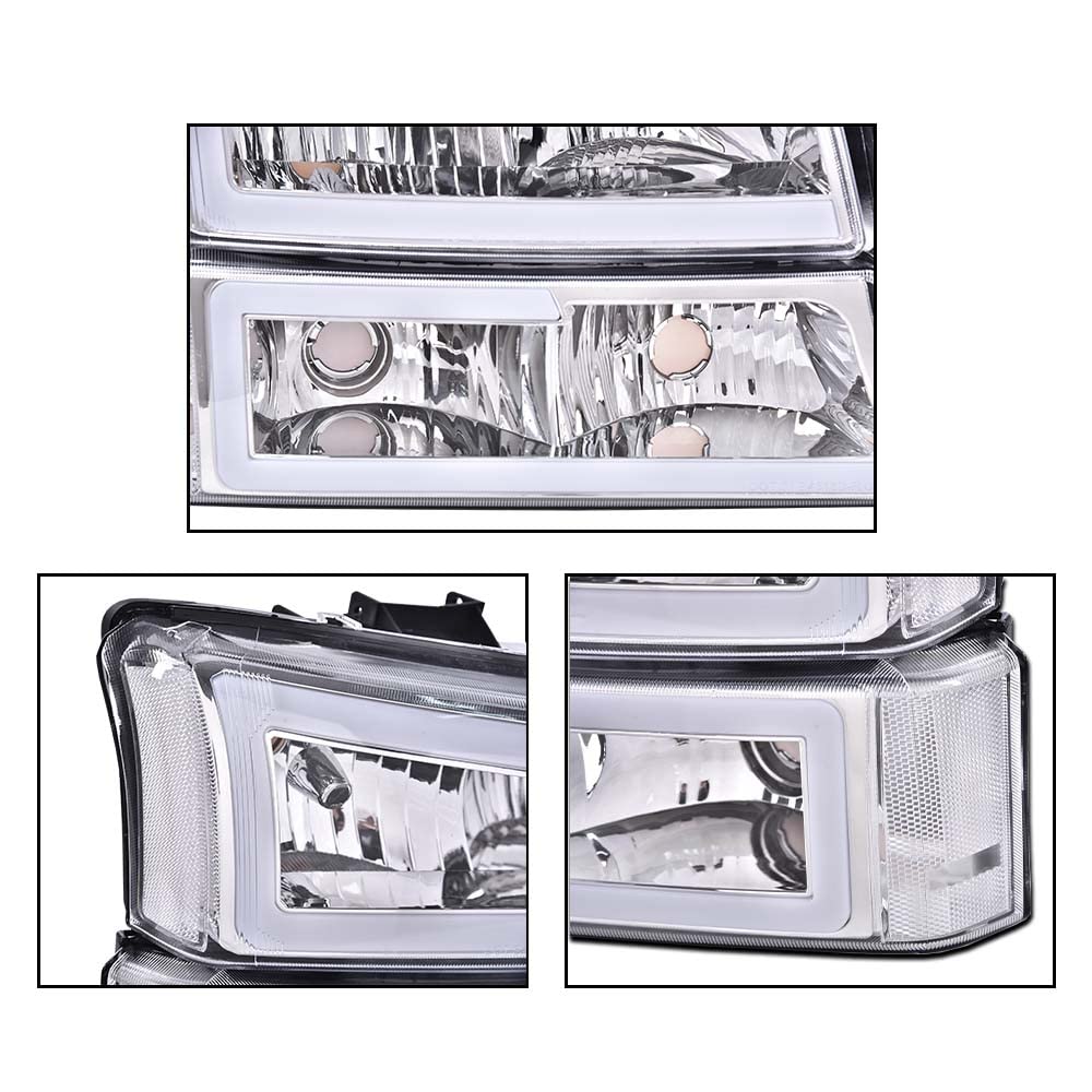 PIT66 LED Headlight Bulbs - High Brightness 6000K White Light for Chevy Silverado 1500 2500 3500 HD & Avalanche 1500 2500 (2003-2006 Models, No Cladding) - Clear Lens Chrome Housing with Clear Corner - Perfect for Night Driving & Off-Road Adventures