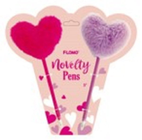 2-Pack Hot Pink & Lavender Heart Plush Pens - Cute Valentine's Day Gifts for Her, School Supplies, Office Desk Accessories (Perfect for Journaling, Note Taking & Gift Giving)