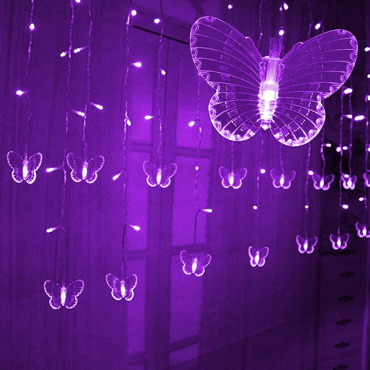 Butterfly Fairy String Lights - 20FT USB LED Curtain Lights with Remote, 8 Modes & Timer, Waterproof for Bedroom, Christmas, Wedding, Party Decor (Purple) - Perfect for Indoor/Outdoor Home Decoration and Special Events