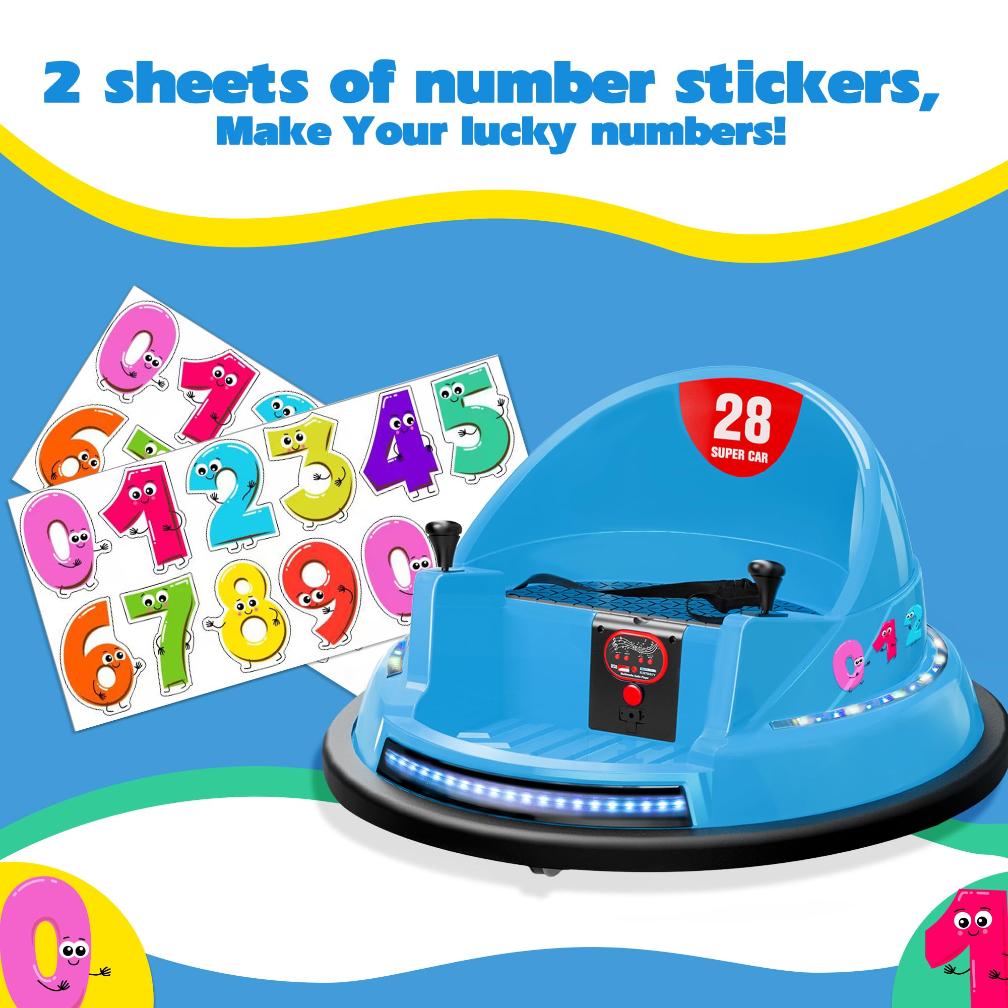 ROOMTEC 12V Kids Ride On Bumper Car with Remote Control - Safe 360° Spinning Toddler Electric Car with Flashing Lights & Music - Birthday Gift for Boys Girls Ages 1-3 (Blue) - Perfect for Indoor Playrooms, Backyard Fun & Birthday Parties