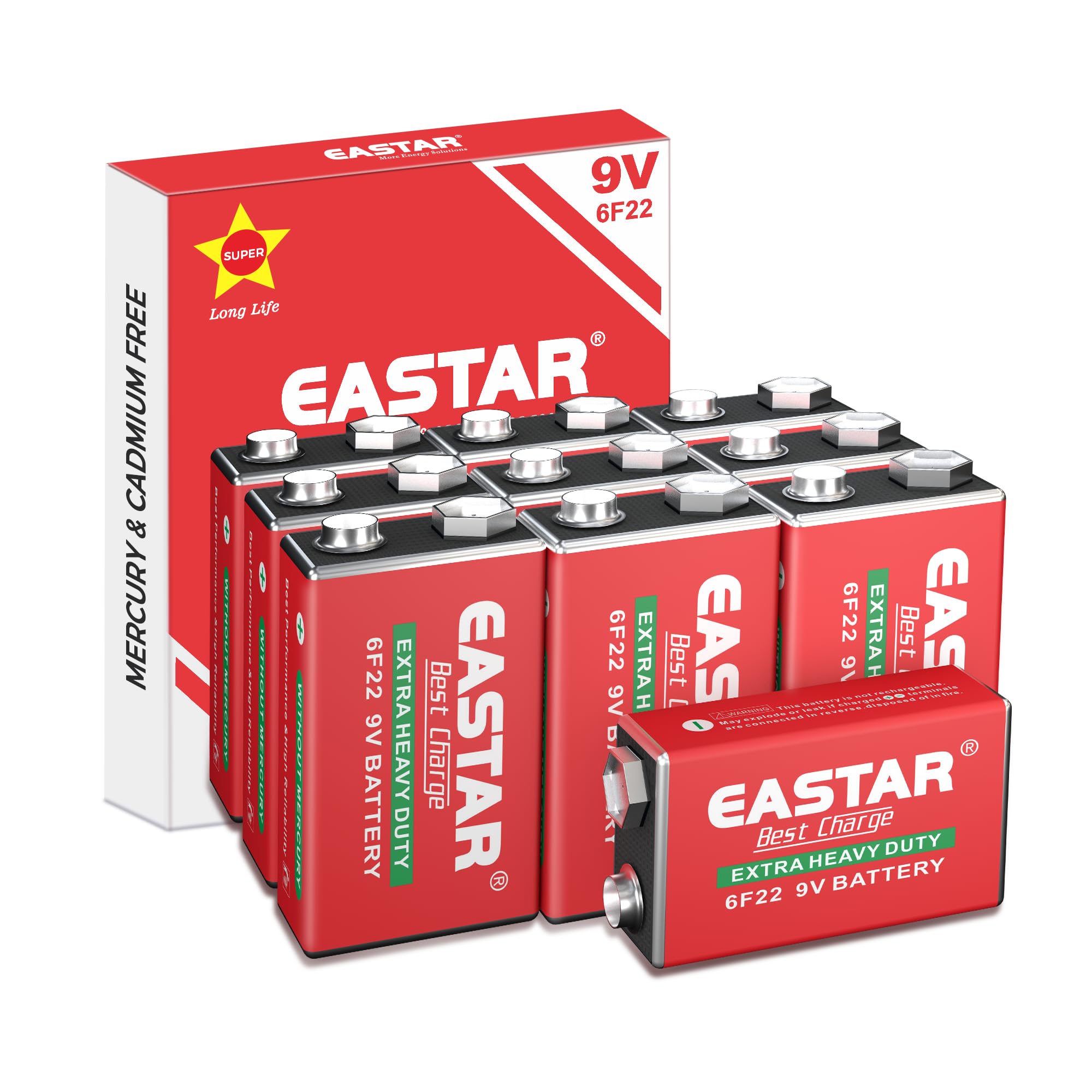 9V Zinc Carbon Batteries 10 Pack - Long-Lasting 6F22 Square Batteries for Smoke Detectors, Toys, Clocks & Low Drain Devices - Ideal for Home, Office & Emergency Use