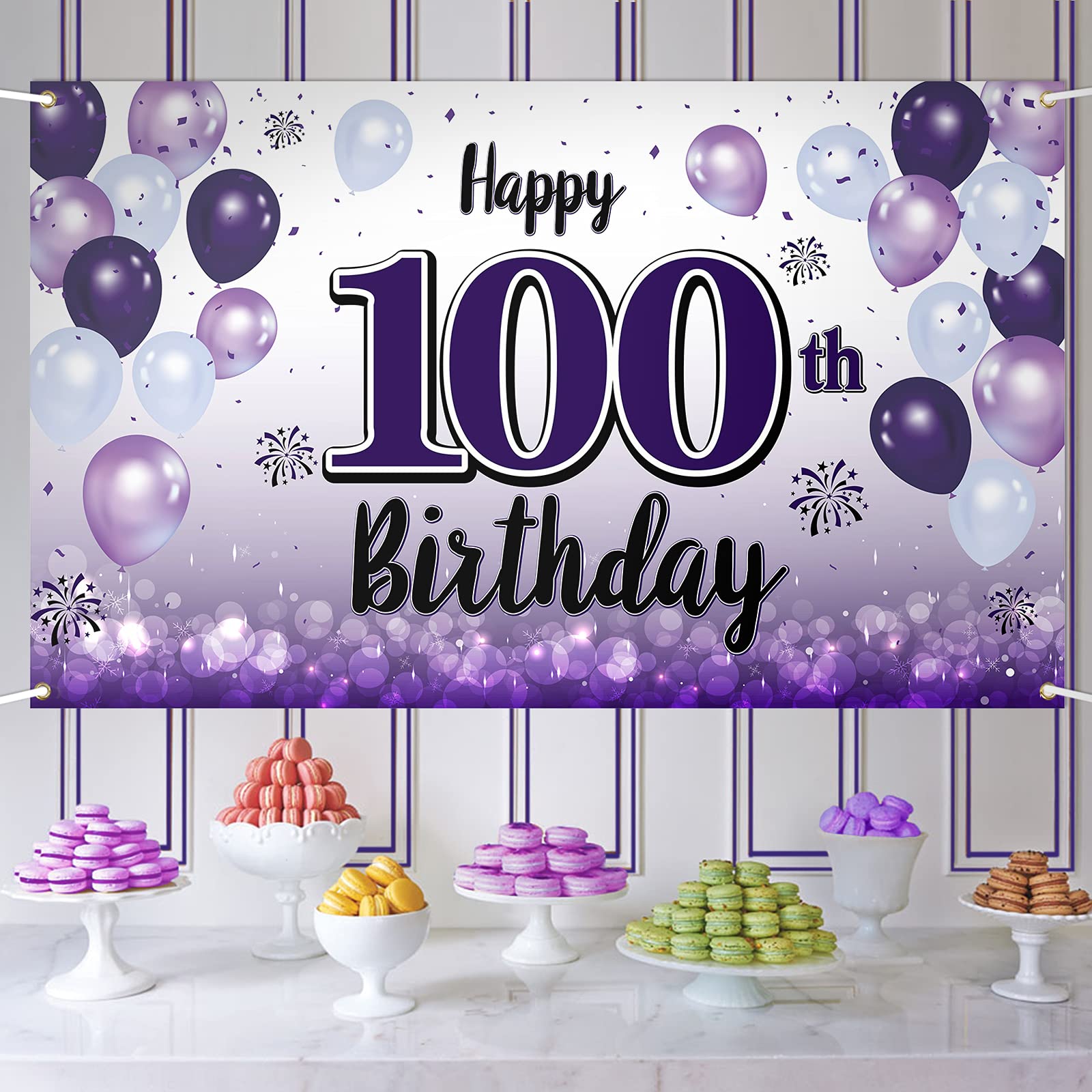 100th Birthday Party Decorations - Purple Balloon Banner, Backdrop Sign & Supplies for 100 Years Old Celebration | Perfect for Milestone Birthday Parties, Family Gatherings & Photo Backdrops