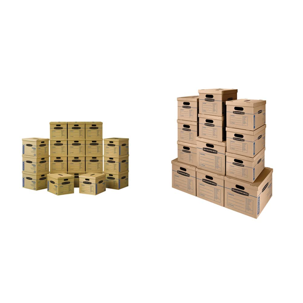 Bankers Box SmoothMove Classic Tape-Free Moving and Storage Boxes with Lids & Easy Carry Handles - Perfect for Home, Office, and Moving Organization