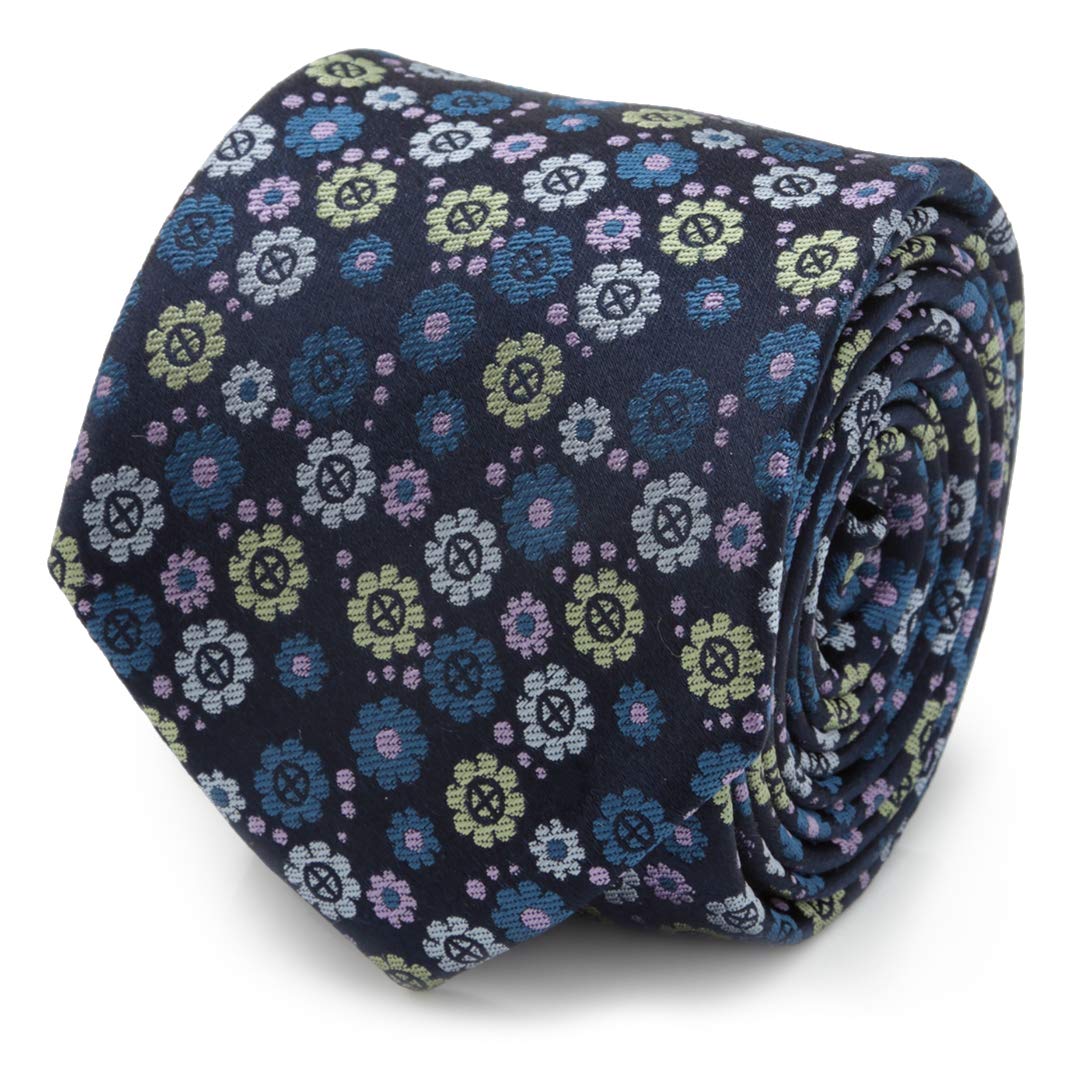 X-Men Floral Navy Blue Men's Tie - Stylish Silk Necktie for Business, Weddings & Formal Occasions