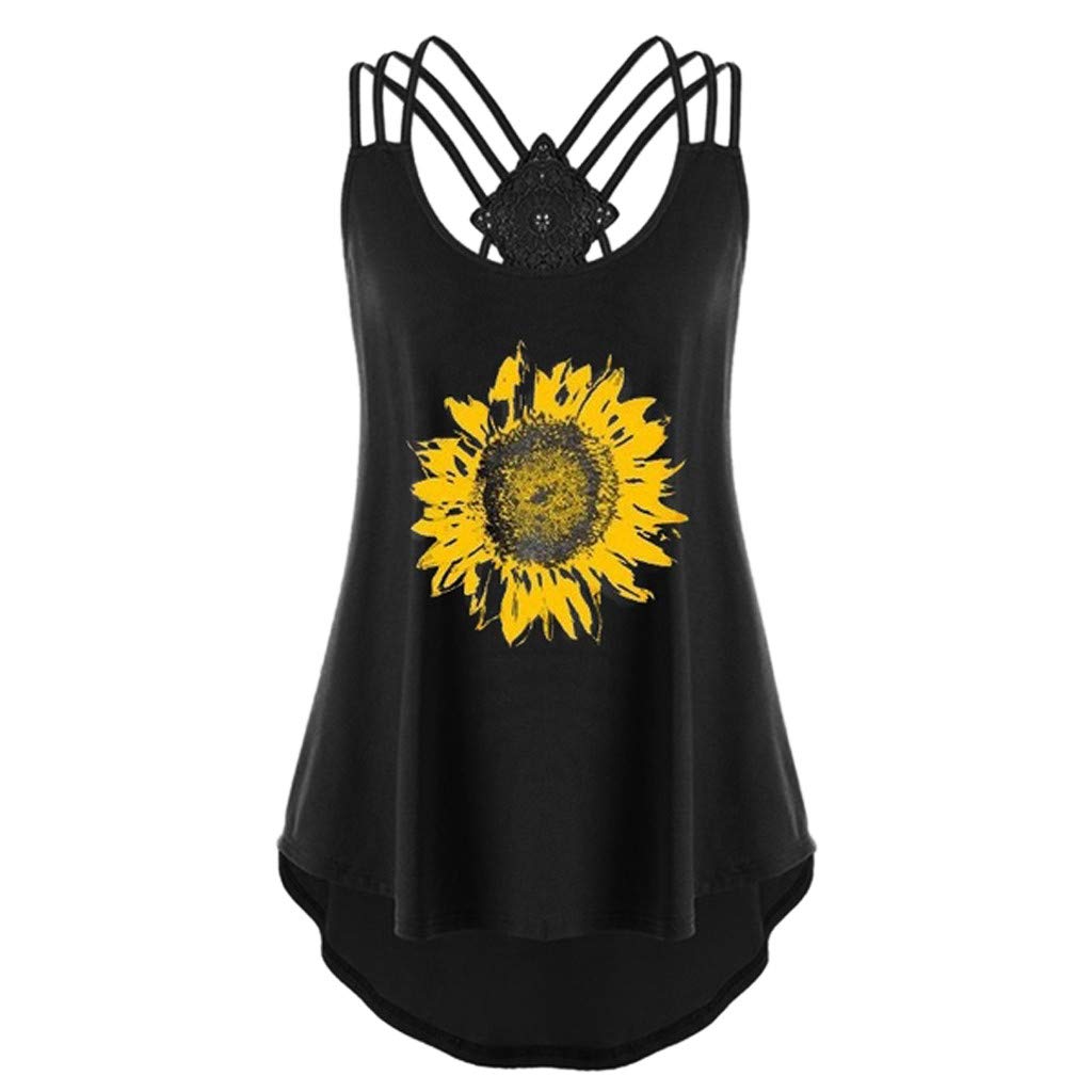 LEKODE Women Sunflower Print Yoga Shirt Fashion Tank Casual Vest for Workout Gym Running Fitness
