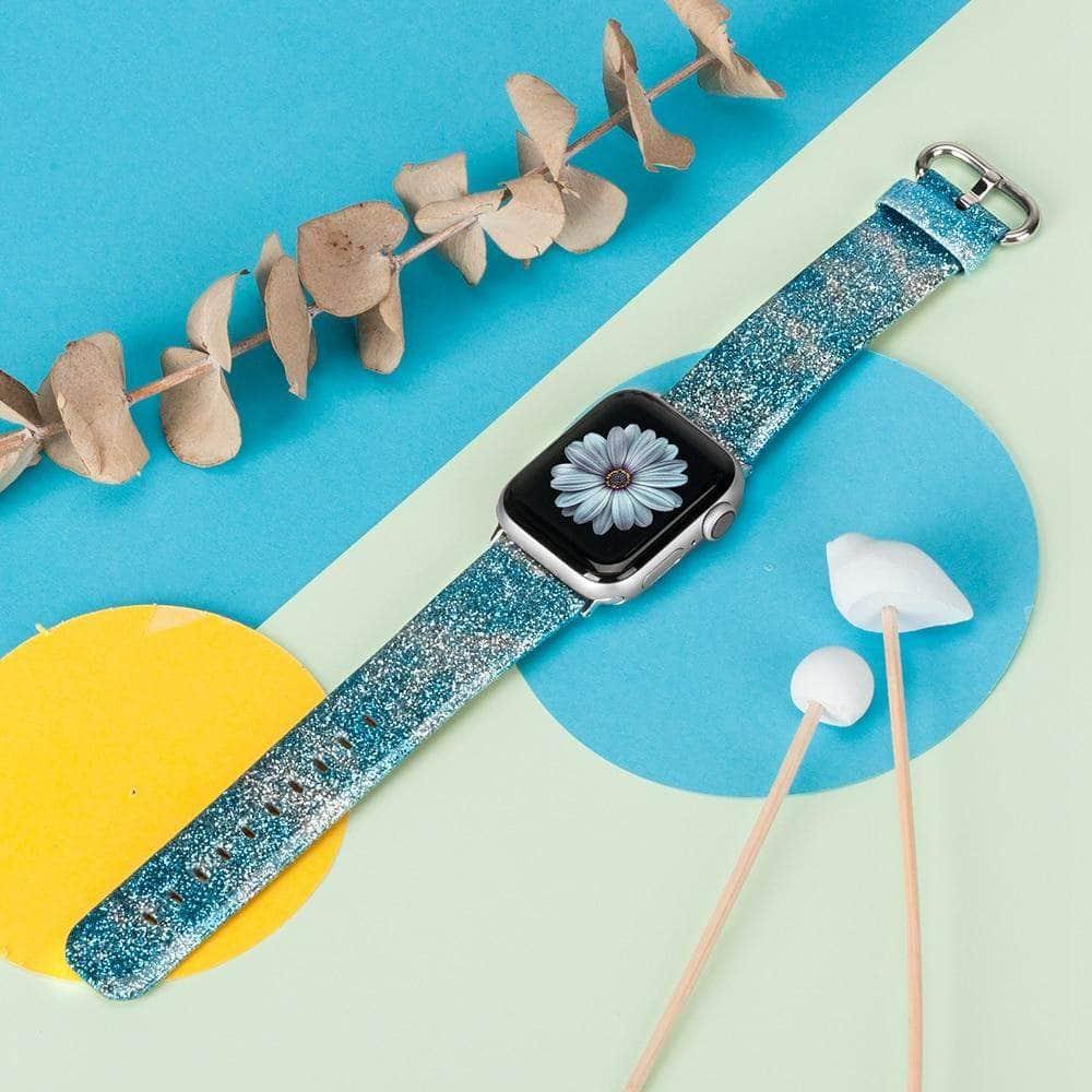 Stylish Leather Bling Diamond Apple Watch Band for Series 6/5/4/3/2/SE - 44mm 42mm 40mm 38mm - Perfect for Parties, Weddings & Special Occasions