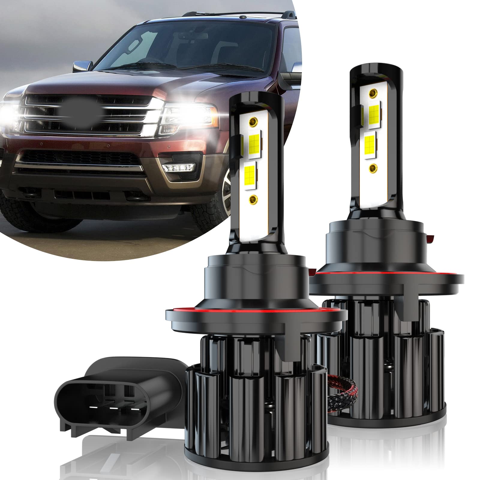 **2007-2014 Ford Expedition LED Headlight Bulbs Kit - 9008/H13 High & Low Beam, 60W 10000LM 6000K Cool White, Super Bright Plug & Play Replacement (Pack of 2) - Perfect for Night Driving & Off-Road Adventures**