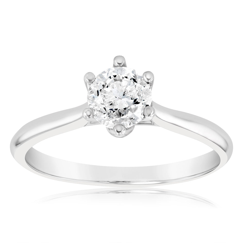 18ct White Gold 1 Carat Diamond Solitaire Engagement Ring for Women - Perfect Wedding, Proposal & Anniversary Gift