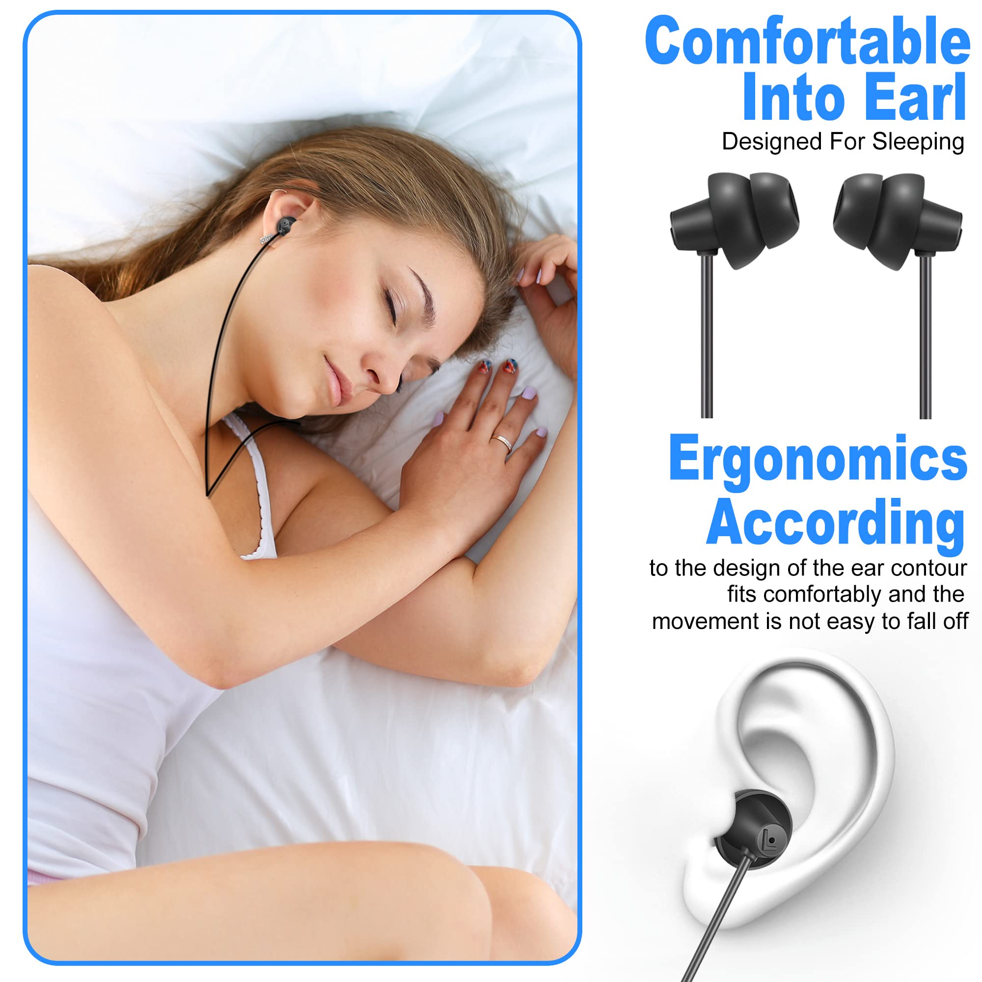 MAXROCK 2PCS Sleep Wired Headphones with USB-C Plug - Comfortable Wired Earbuds for Sleeping, Built-in Remote for Music, Calls & Volume Control - Compatible with iPhone 15 & Samsung Android Phones | Perfect for Nighttime Use, Travel & Meditation