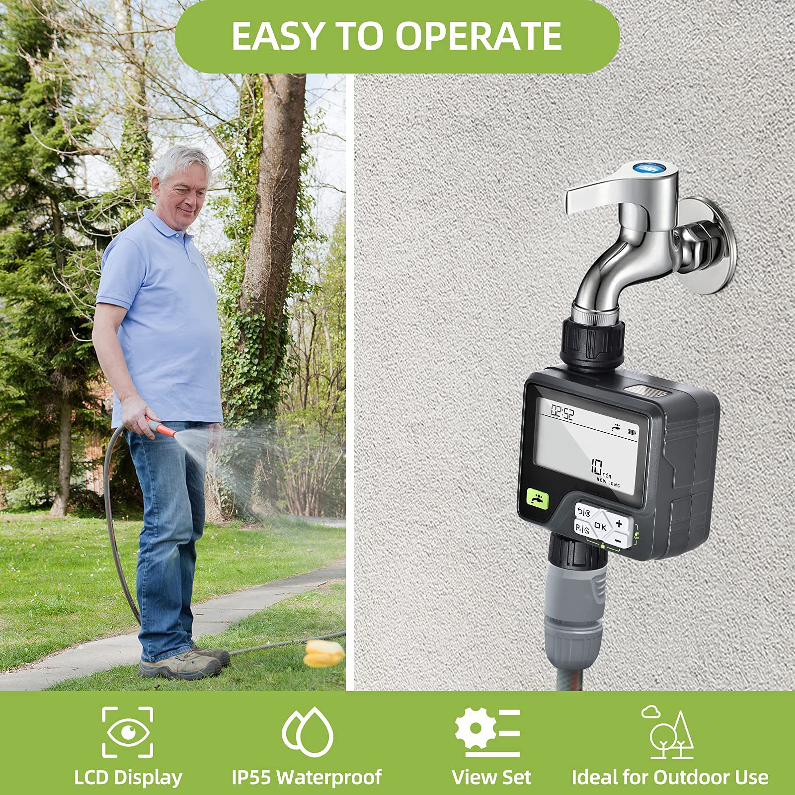 Smart Sprinkler Timer with Rain Sensor - 6 Irrigation Modes, Manual/Automatic/ Rain Delay Watering System for Garden, Lawn & Outdoor Plants - Perfect for Efficient Watering & Conservation