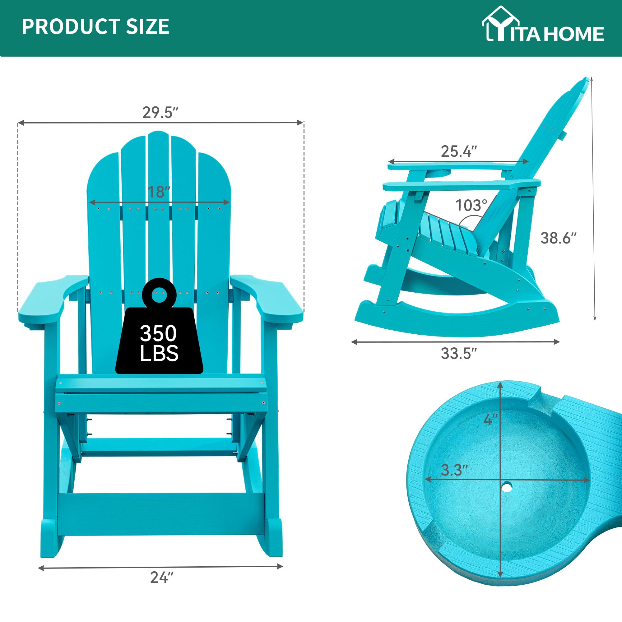 YITAHOME Heavy Duty Outdoor Rocking Adirondack Chair Set of 2 - Durable Plastic Rockers with Swivel Cup Holder, Wide Comfortable Seating for Garden, Patio, Poolside, Beach & Backyard Relaxation - Perfect for Lounging, Sunbathing and Outdoor Gatherings