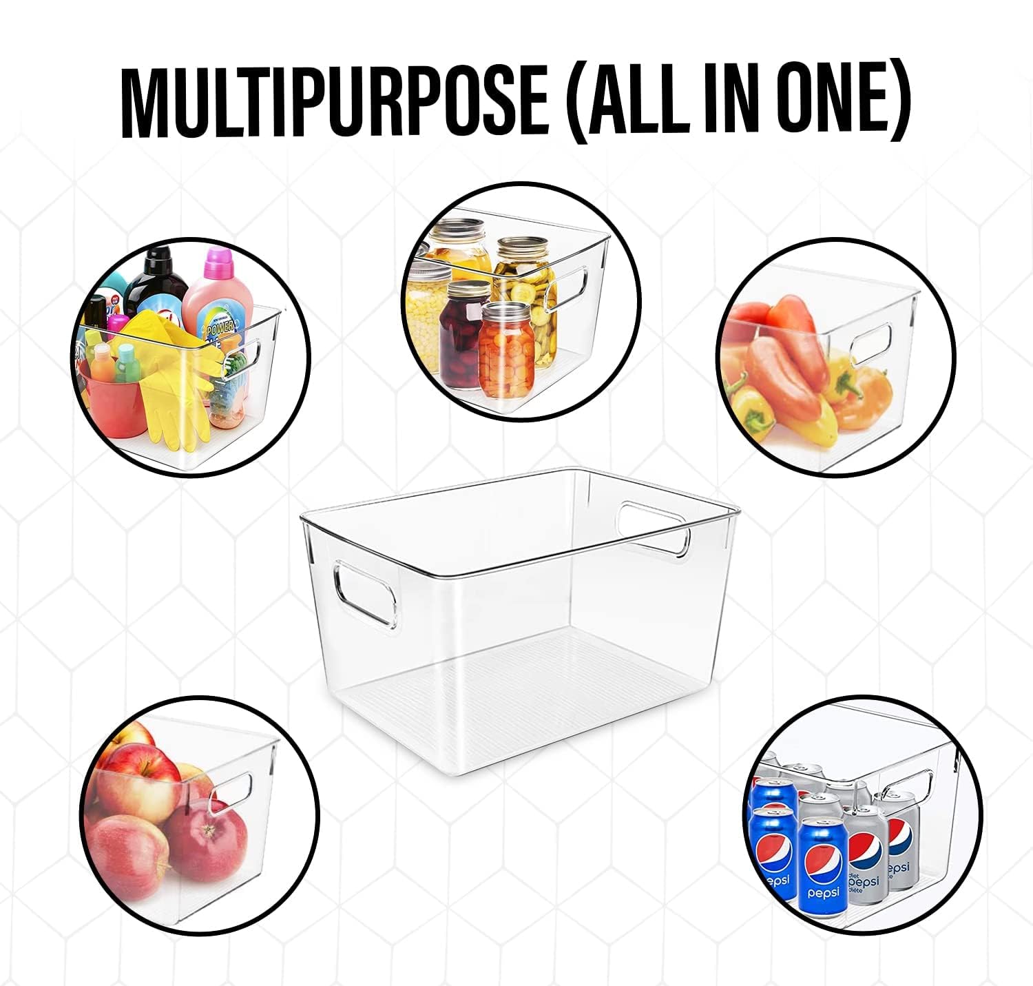 Clear Plastic Storage Bins & Organizers - Airtight Kitchen, Pantry, Fridge, Freezer, Bathroom & Cabinet Storage Containers for Food, Spices, Toiletries & Home Organization (Set of 6) - Perfect for Meal Prep, Decluttering & Space Saving