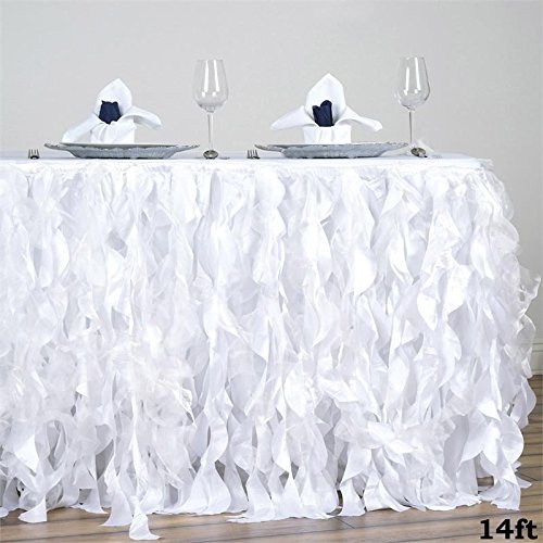 14 ft x 29 Inch White Curly Waves Taffeta Table Skirt - Elegant Wedding Party Decor, Banquet & Catering Event Tablecloth, Perfect for Dining Room & Kitchen Decorations